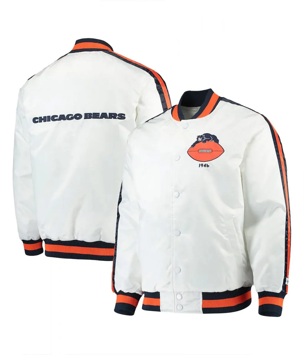 Chicago Bears Throwback D-Line White Full-Snap Satin Jacket