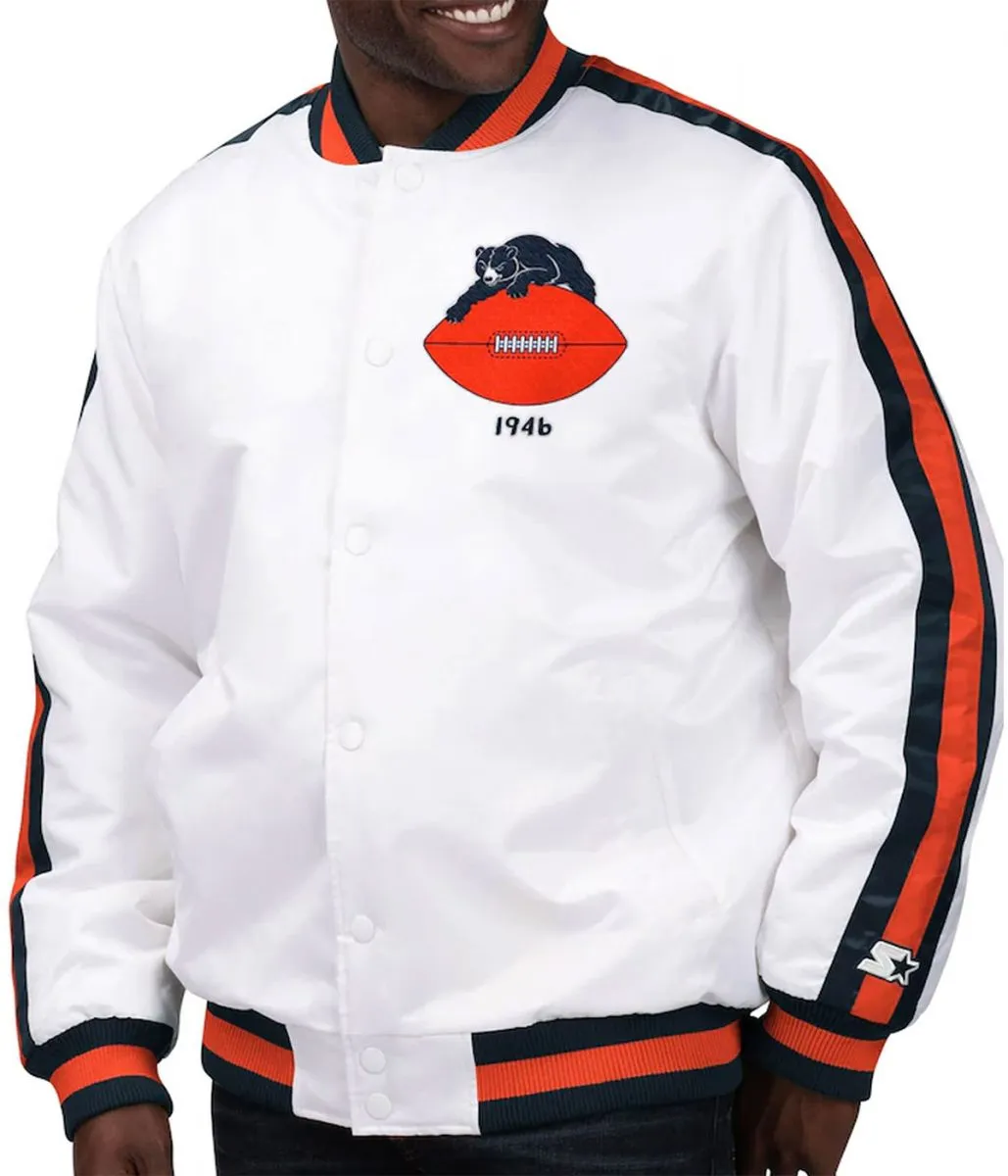 Chicago Bears Throwback D-Line White Full-Snap Satin Jacket