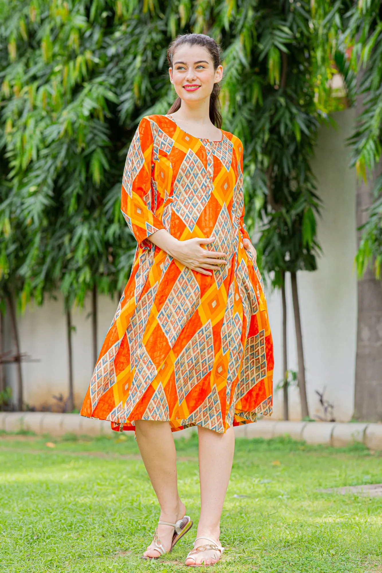 Cinnamon Patterned Maternity & Nursing Kurta Dress