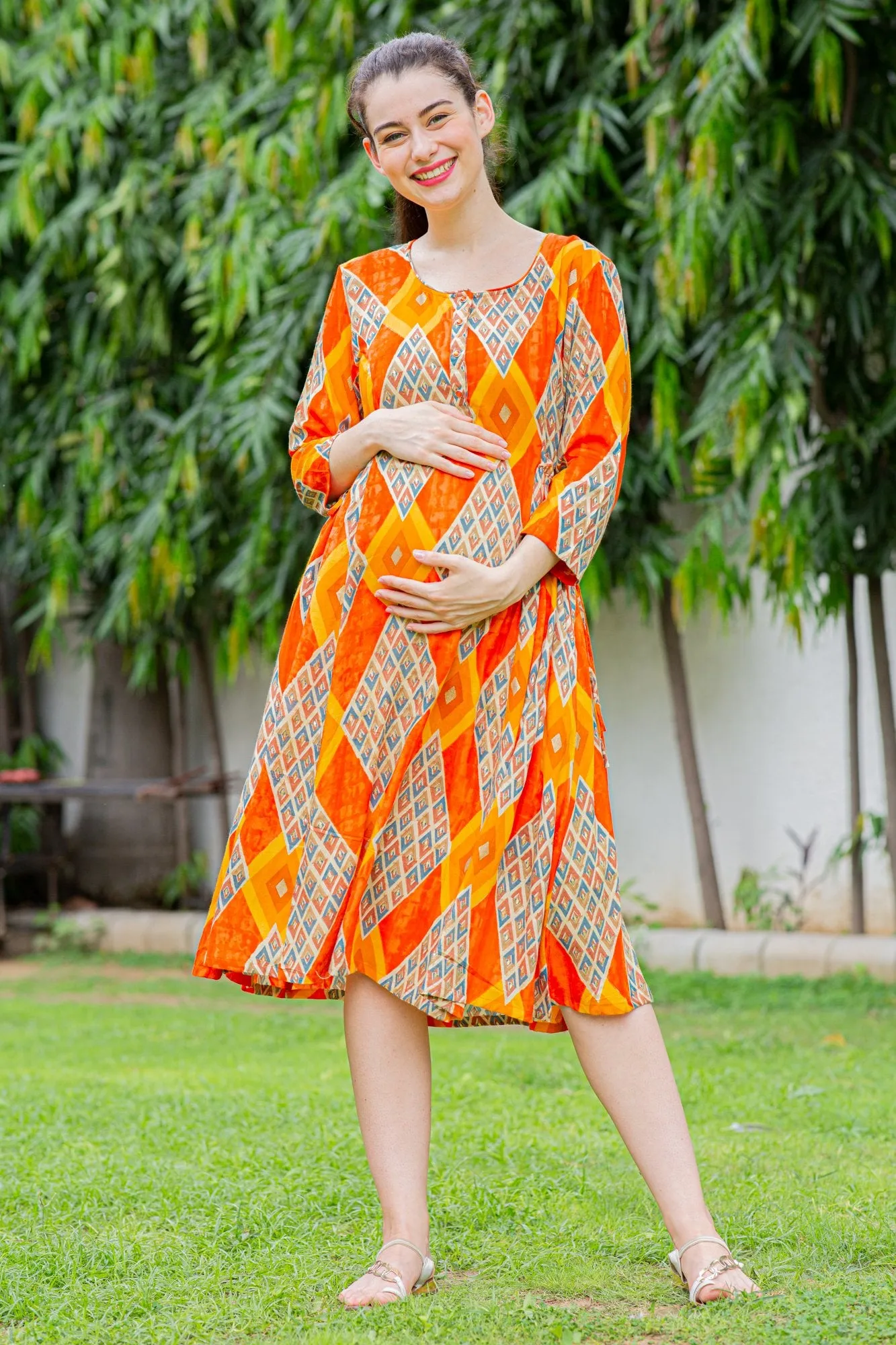 Cinnamon Patterned Maternity & Nursing Kurta Dress