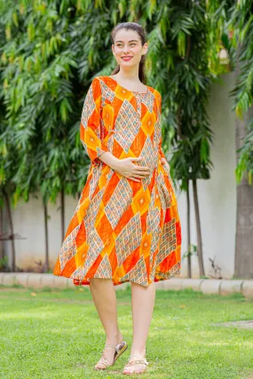 Cinnamon Patterned Maternity & Nursing Kurta Dress