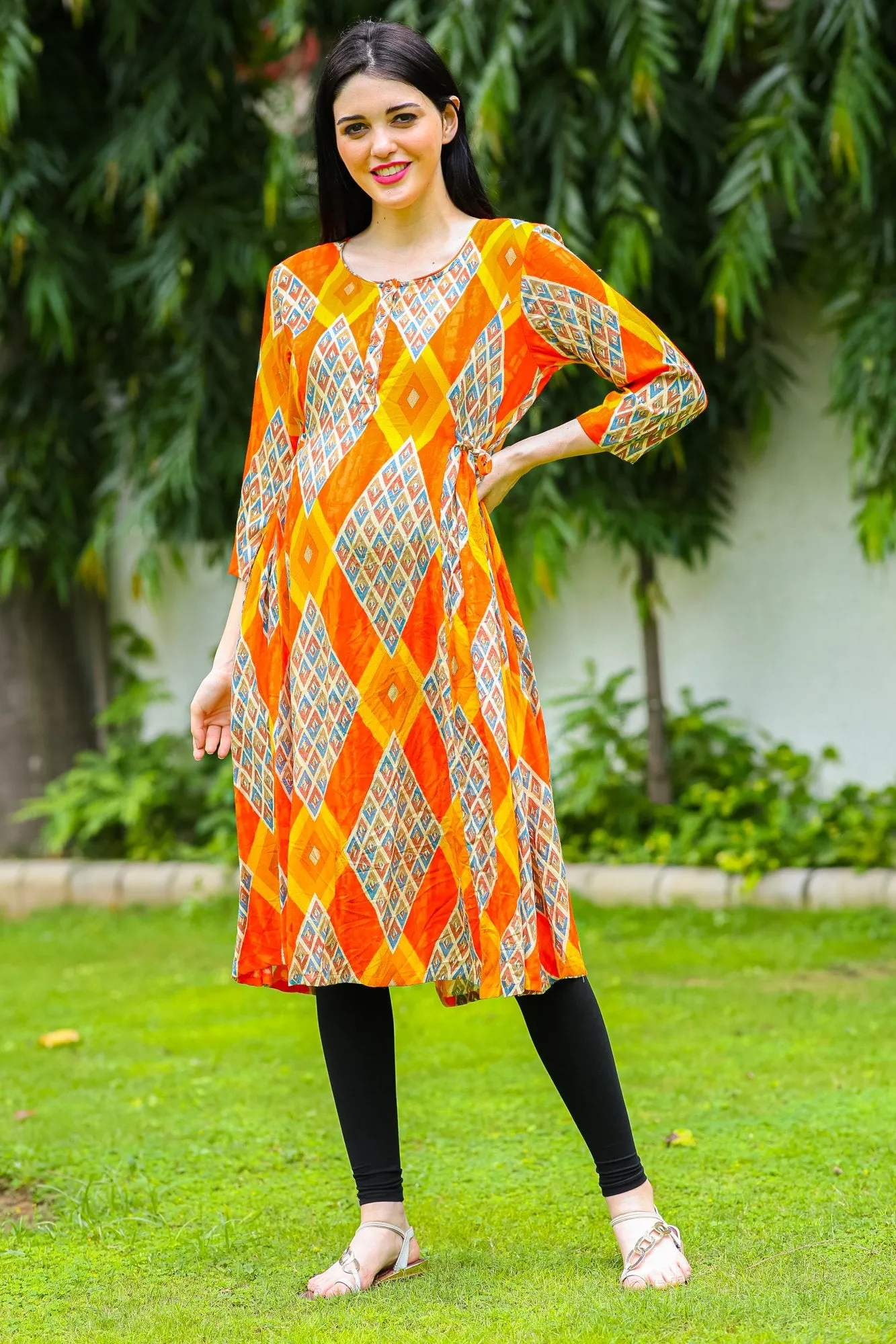 Cinnamon Patterned Maternity & Nursing Kurta Dress