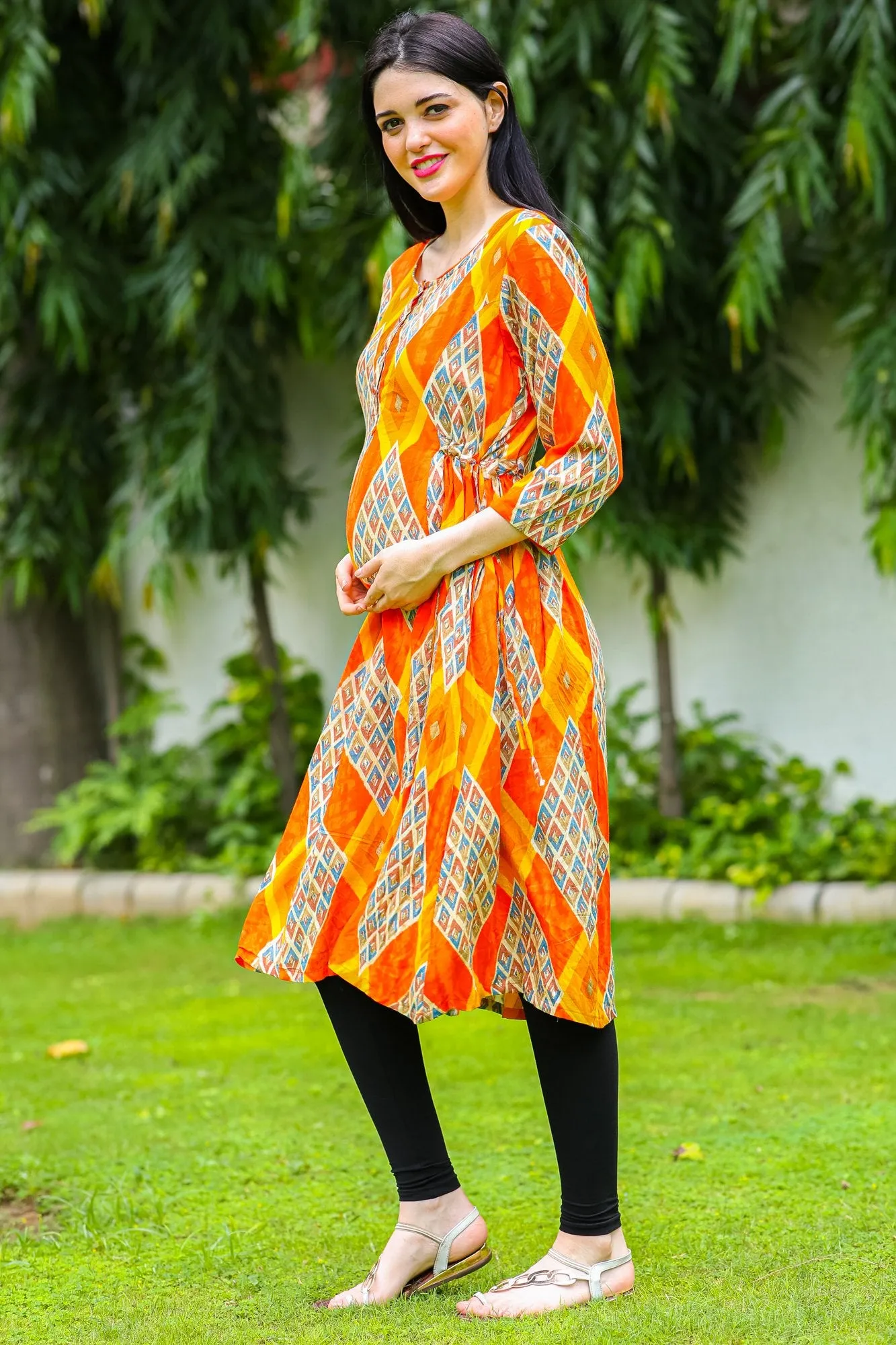 Cinnamon Patterned Maternity & Nursing Kurta Dress