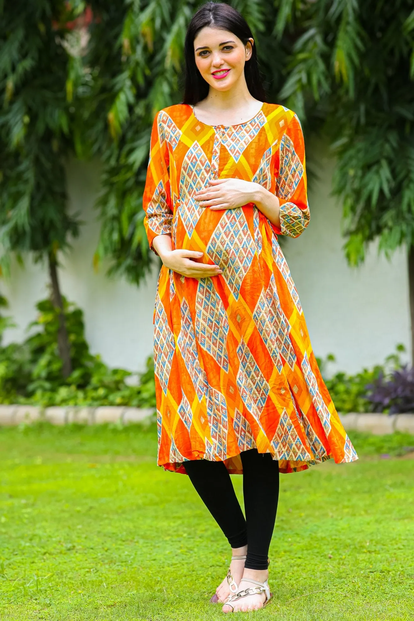 Cinnamon Patterned Maternity & Nursing Kurta Dress