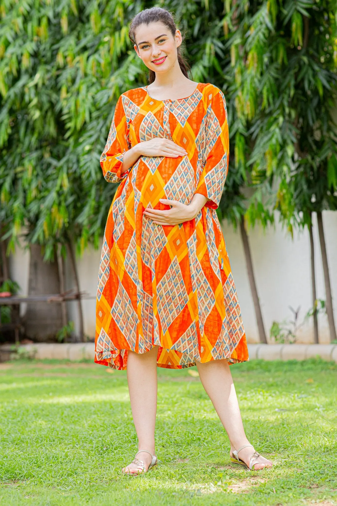 Cinnamon Patterned Maternity & Nursing Kurta Dress