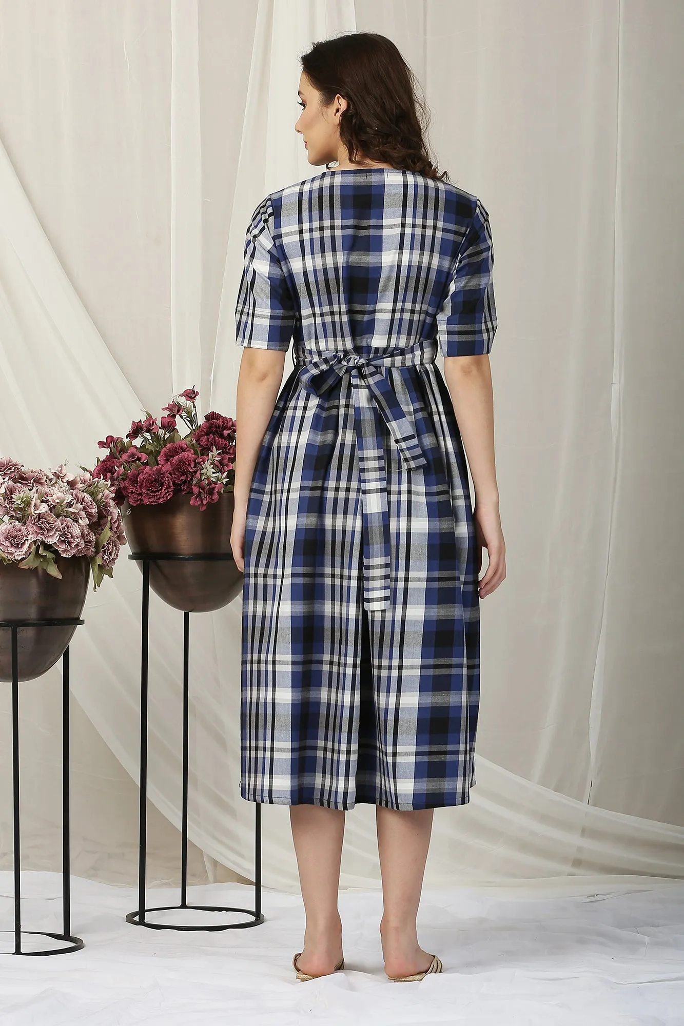 Classy Blue Plaid Maternity & Nursing Dress