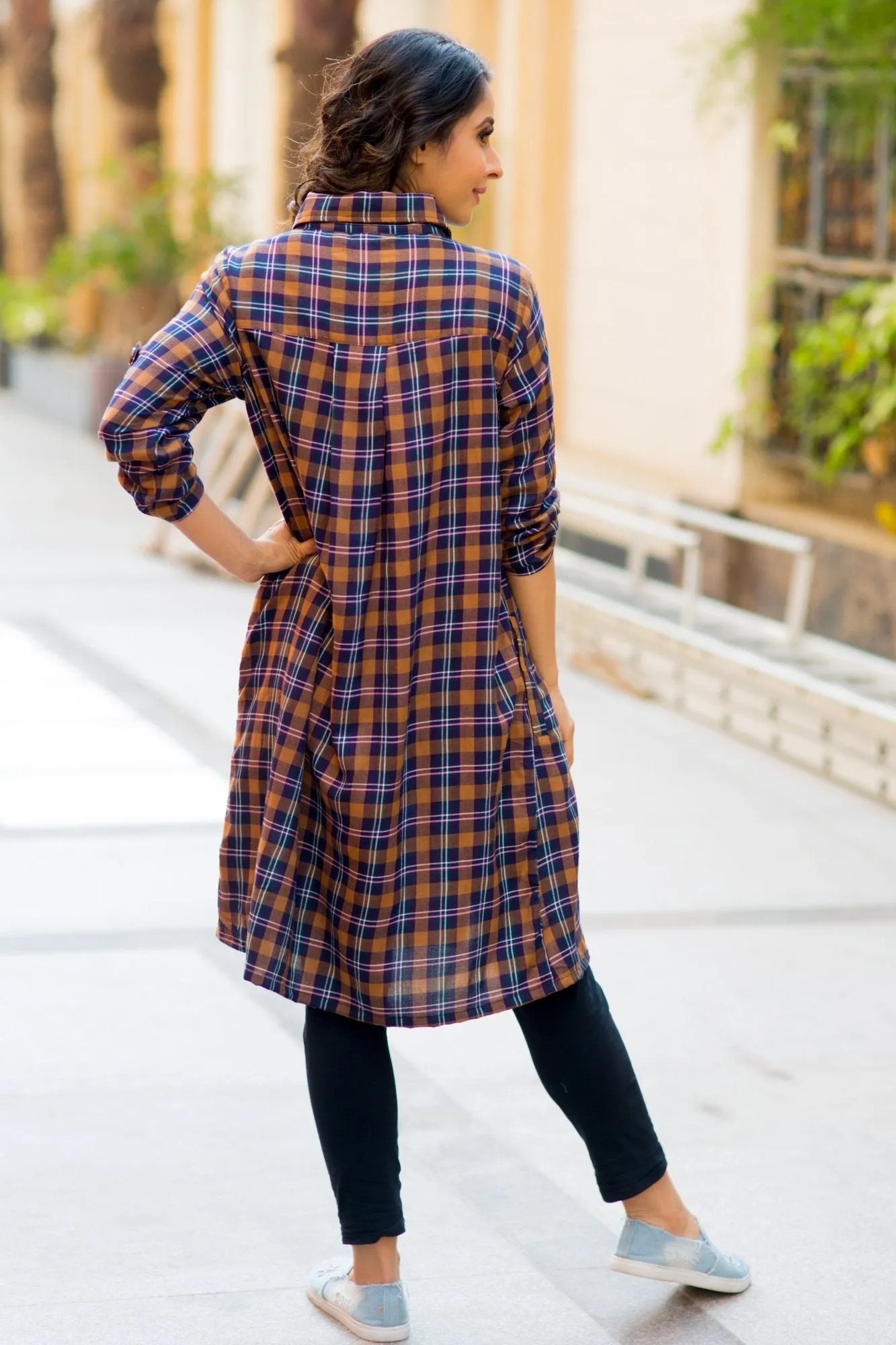 Coffee Brown Plaid Maternity & Nursing Shirt Dress