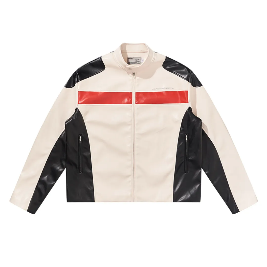 Colorblock Leather Racing Jacket