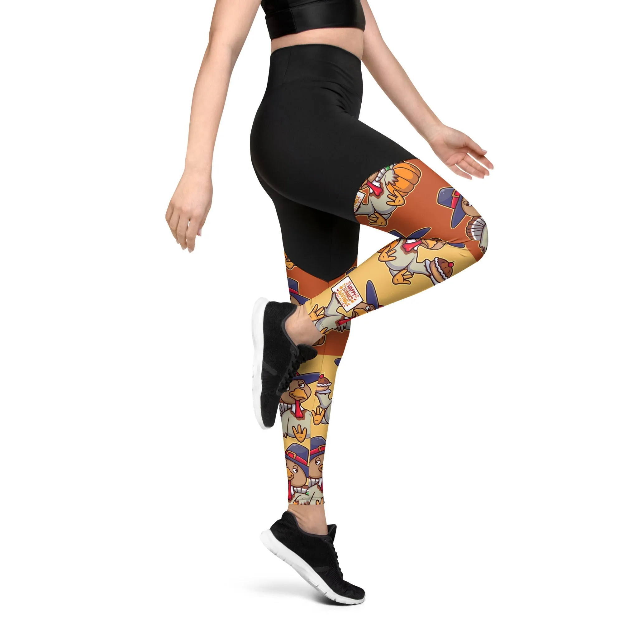 Colorful Turkey Print Compression Leggings