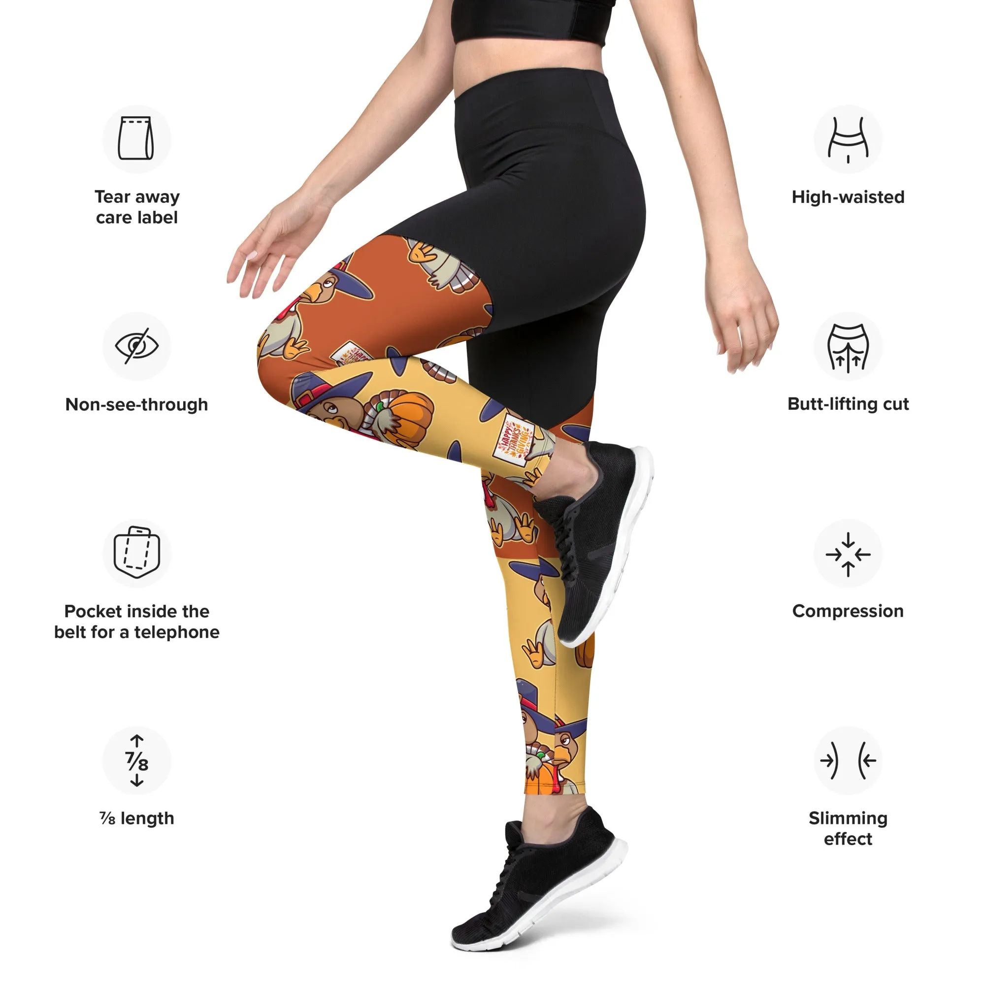 Colorful Turkey Print Compression Leggings