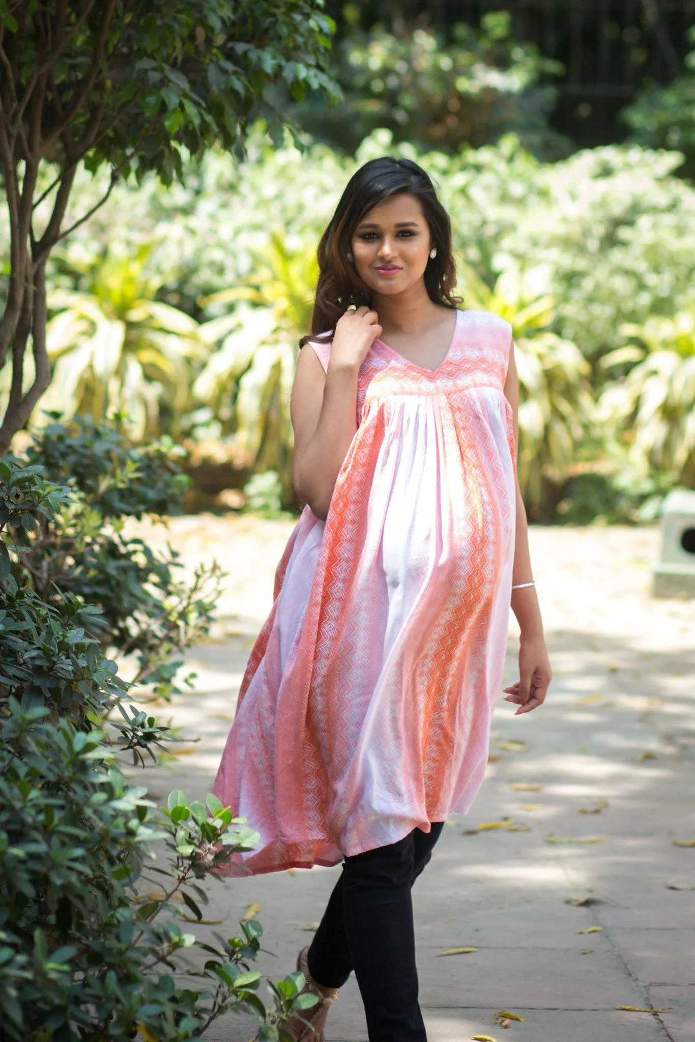 Coral Sleeveless Maternity & Nursing Kurta