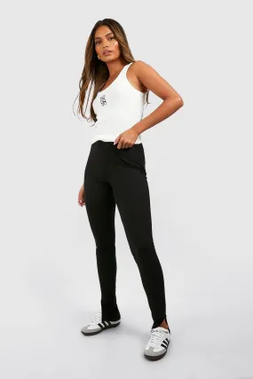 Cotton Jersey Knit High Waisted Split Hem Leggings