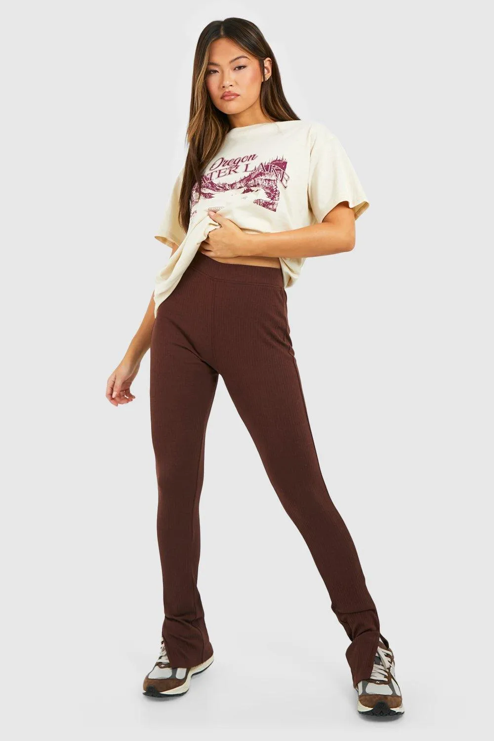 Cotton Rib Split Hem Leggings