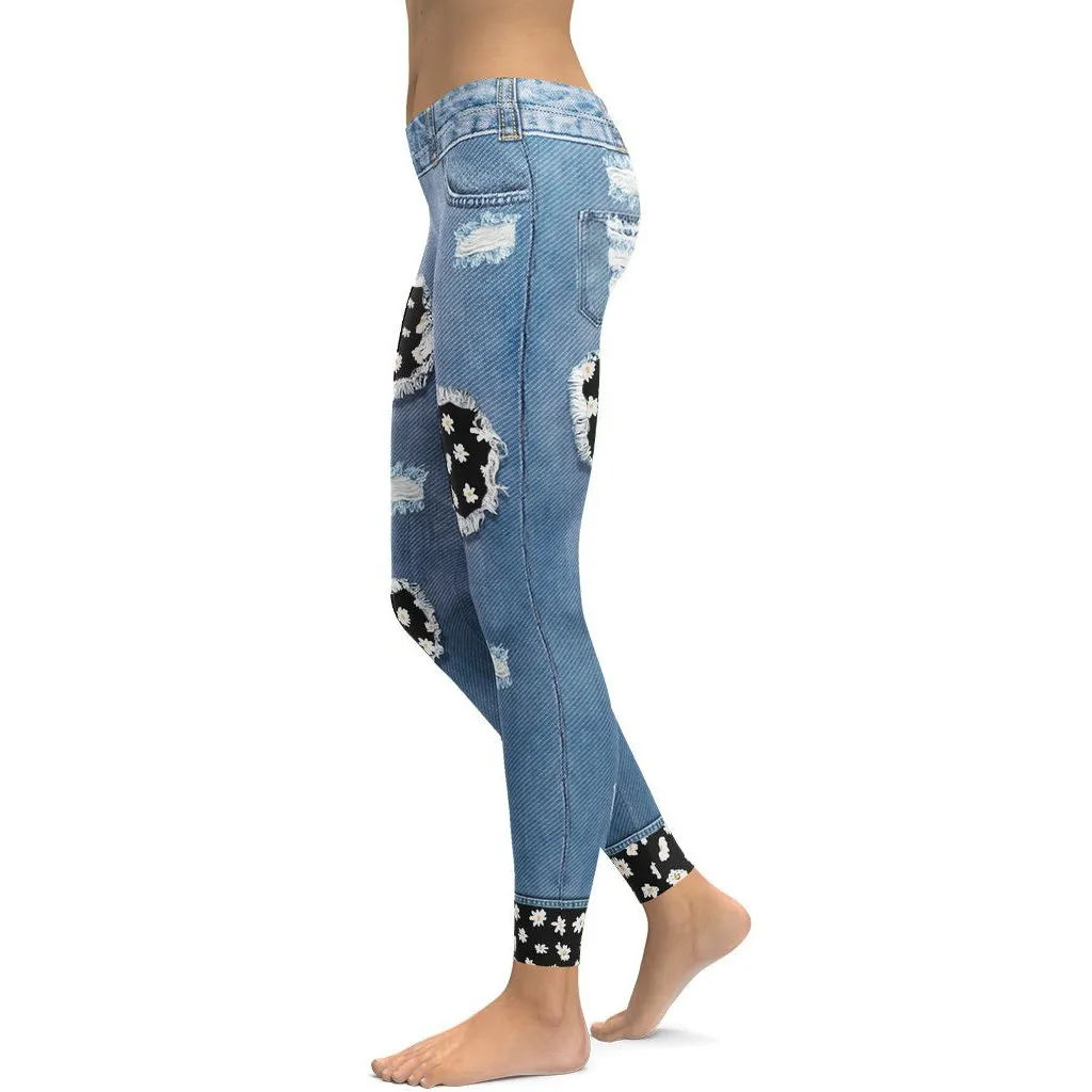 Daisy Denim Print Leggings