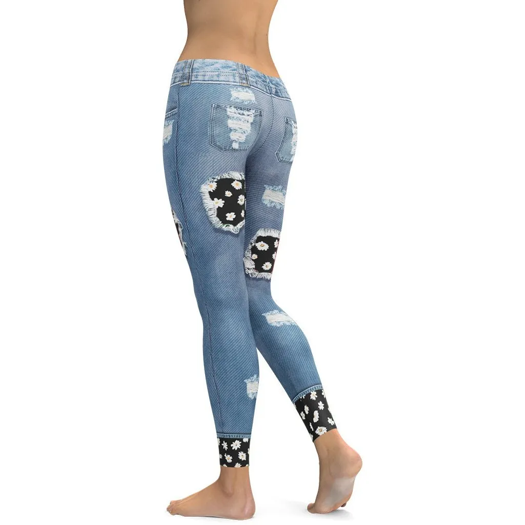 Daisy Denim Print Leggings