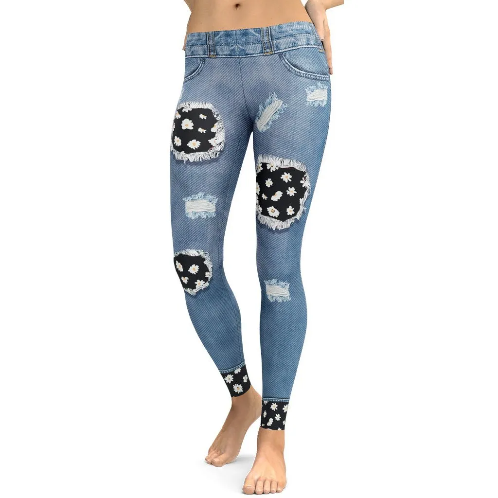 Daisy Denim Print Leggings