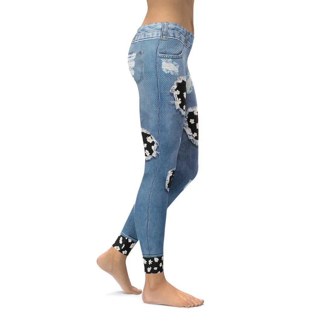 Daisy Denim Print Leggings