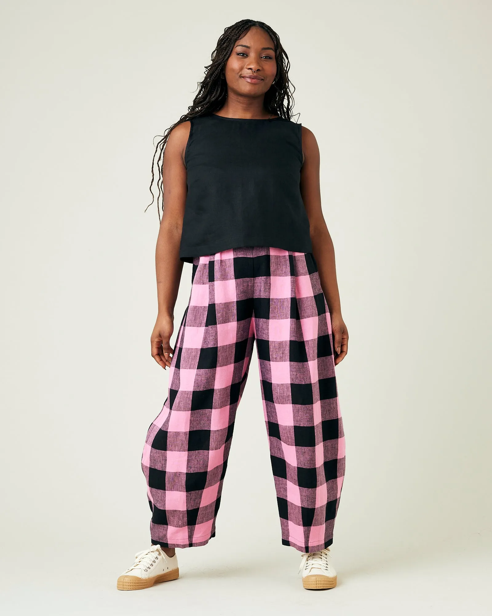 Daisy Pink & Black Mega Check Linen Trousers