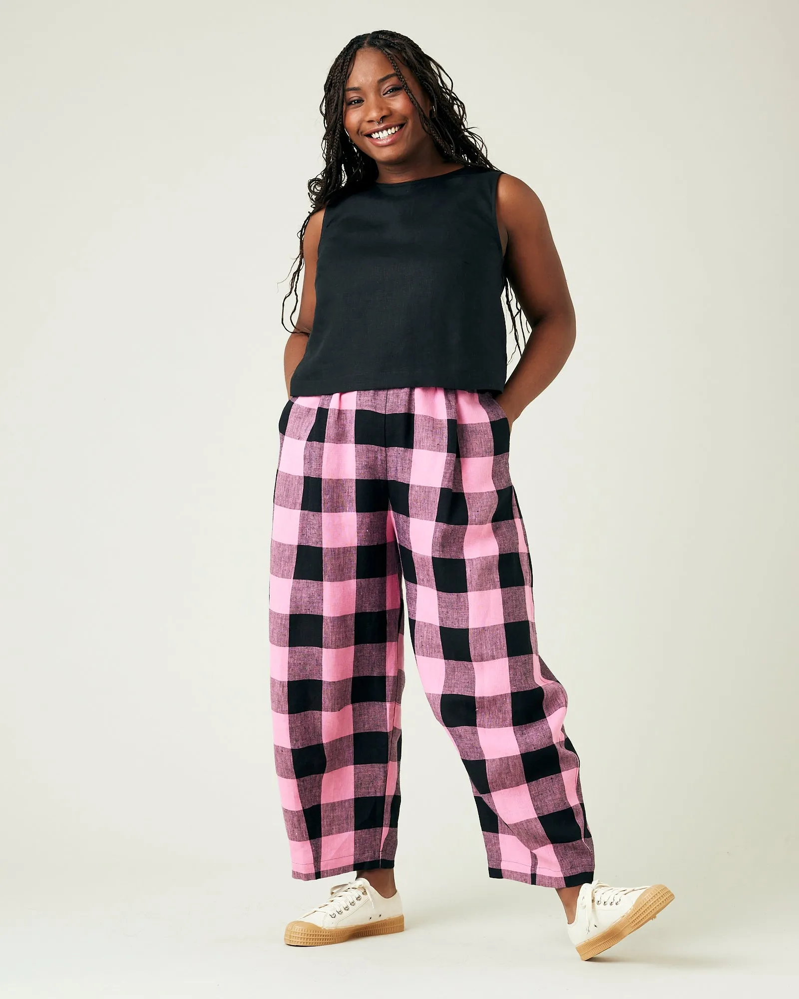 Daisy Pink & Black Mega Check Linen Trousers