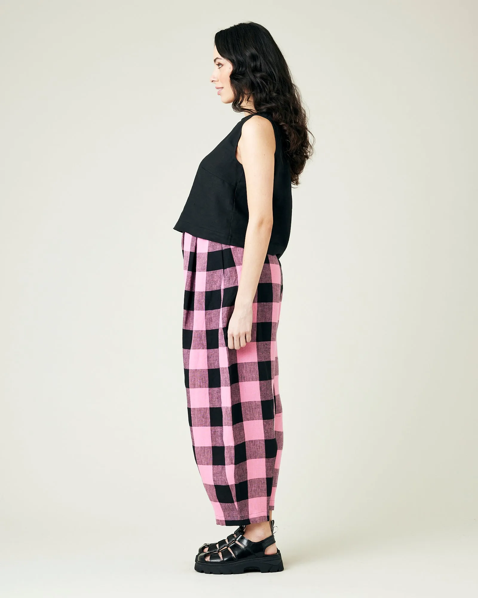 Daisy Pink & Black Mega Check Linen Trousers