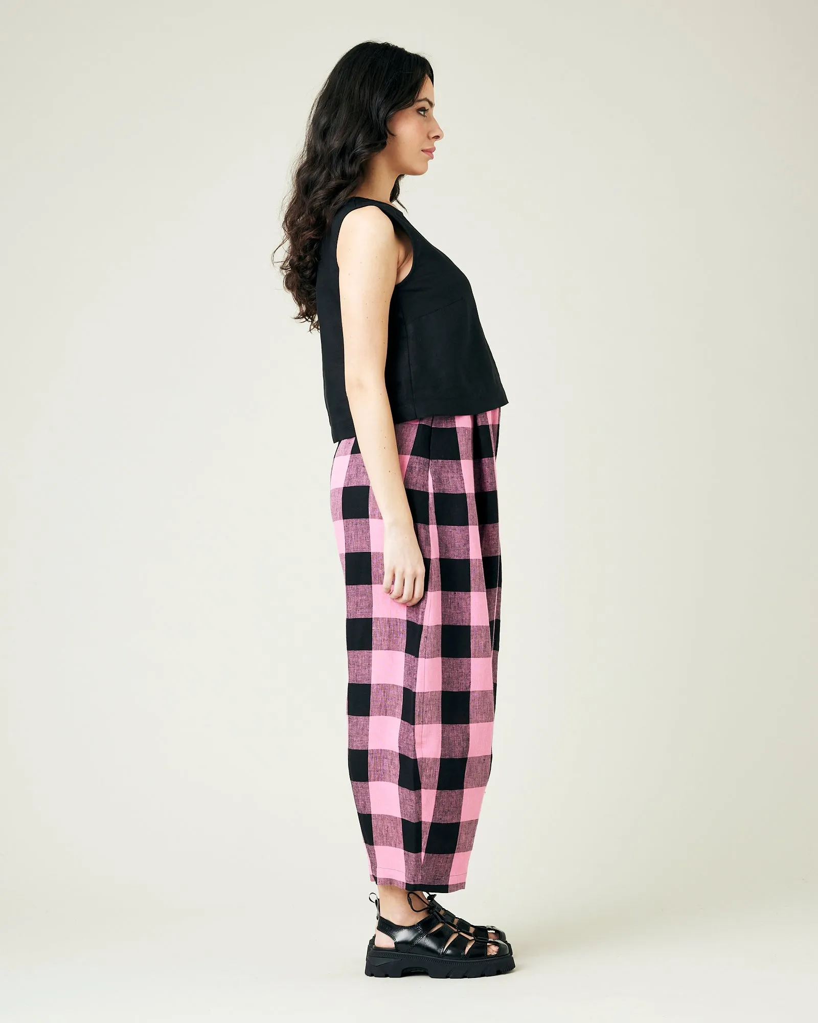 Daisy Pink & Black Mega Check Linen Trousers