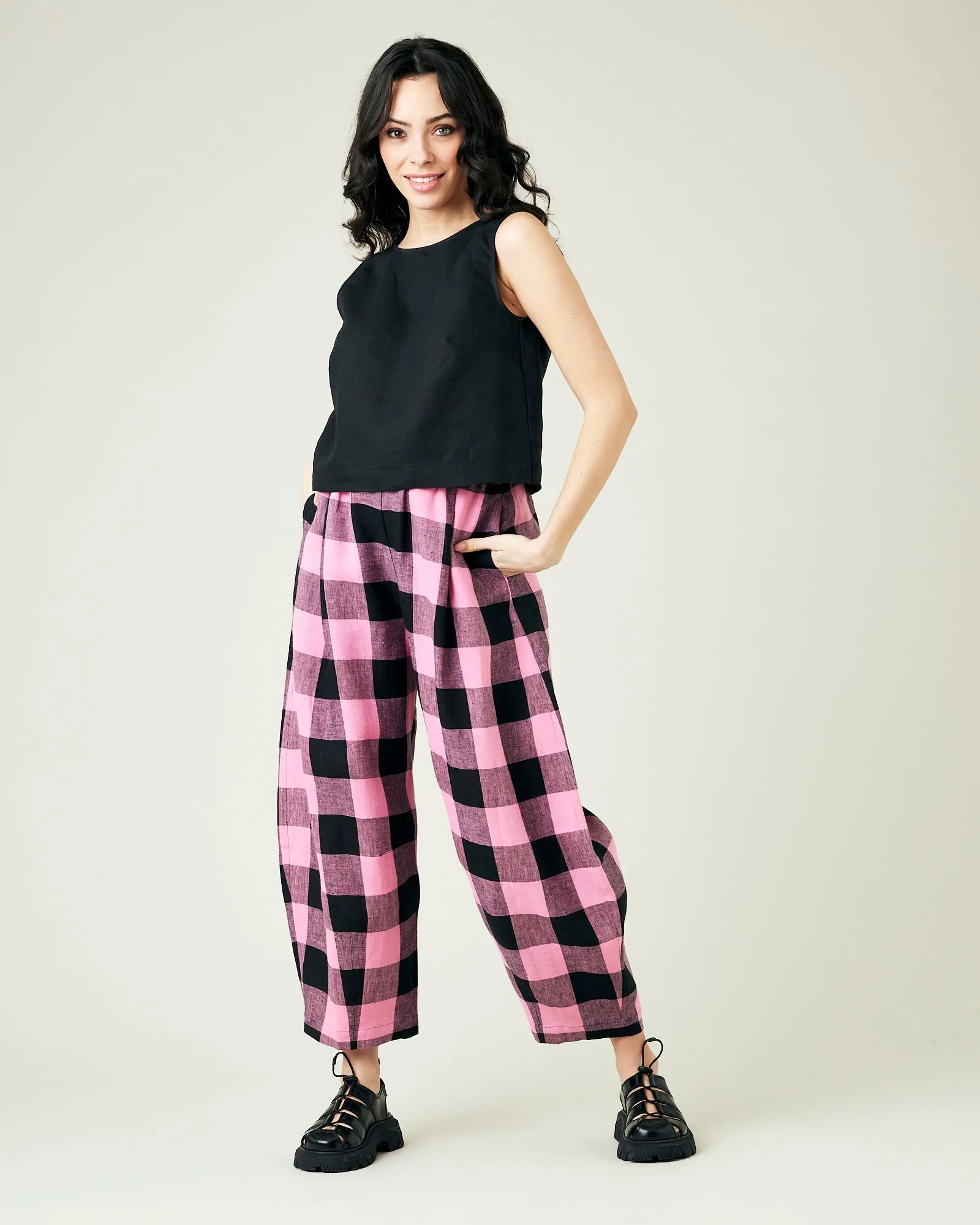 Daisy Pink & Black Mega Check Linen Trousers