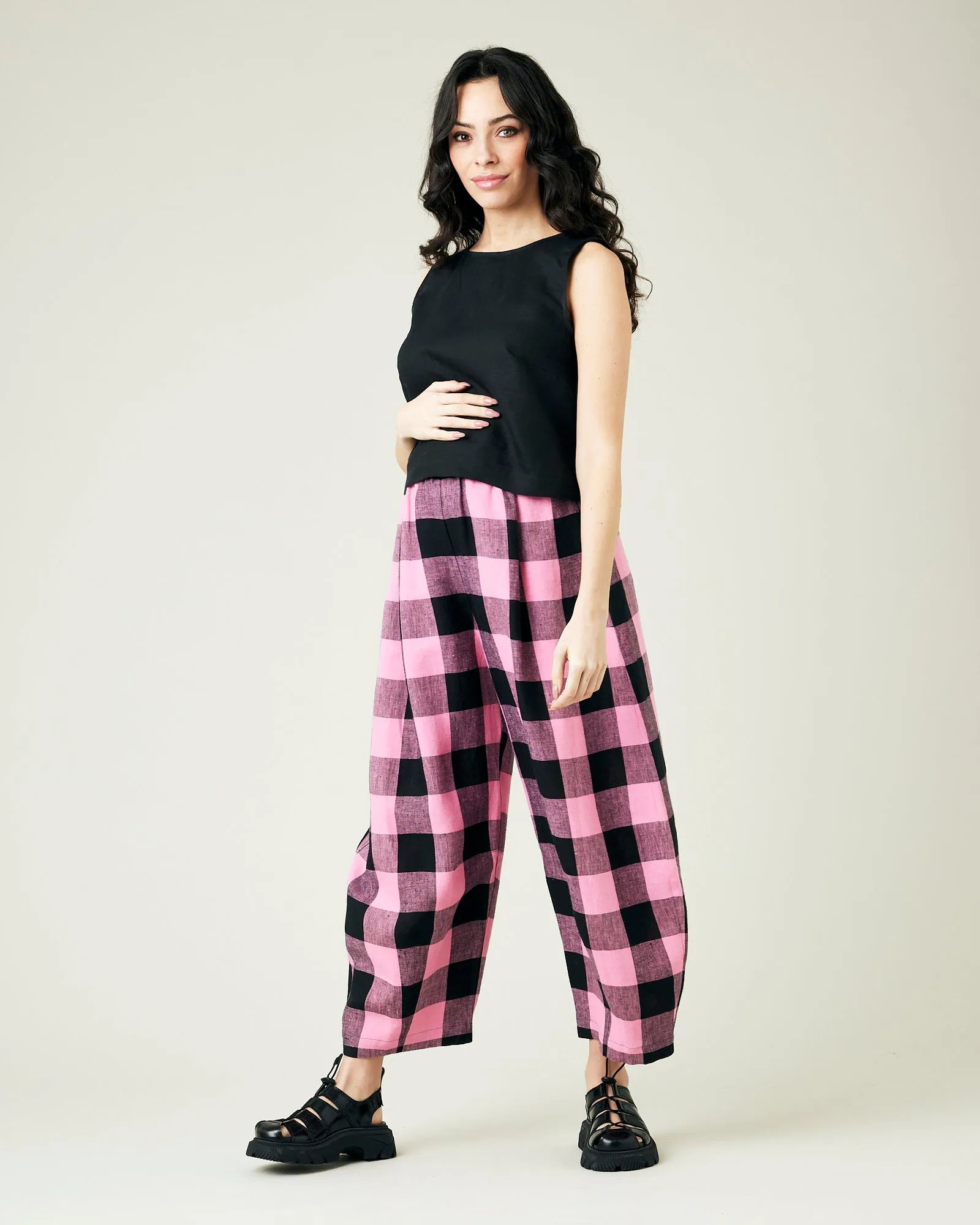 Daisy Pink & Black Mega Check Linen Trousers