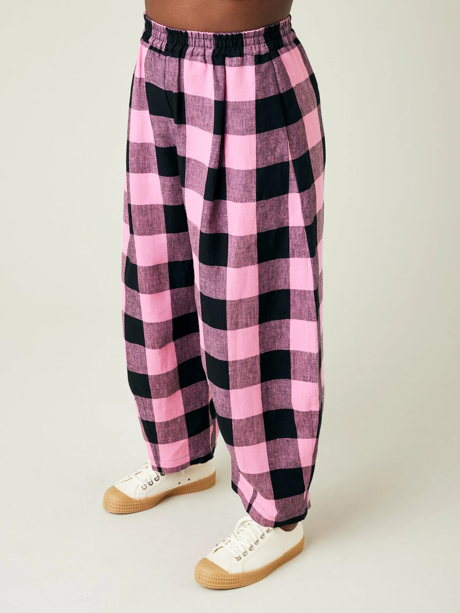 Daisy Pink & Black Mega Check Linen Trousers