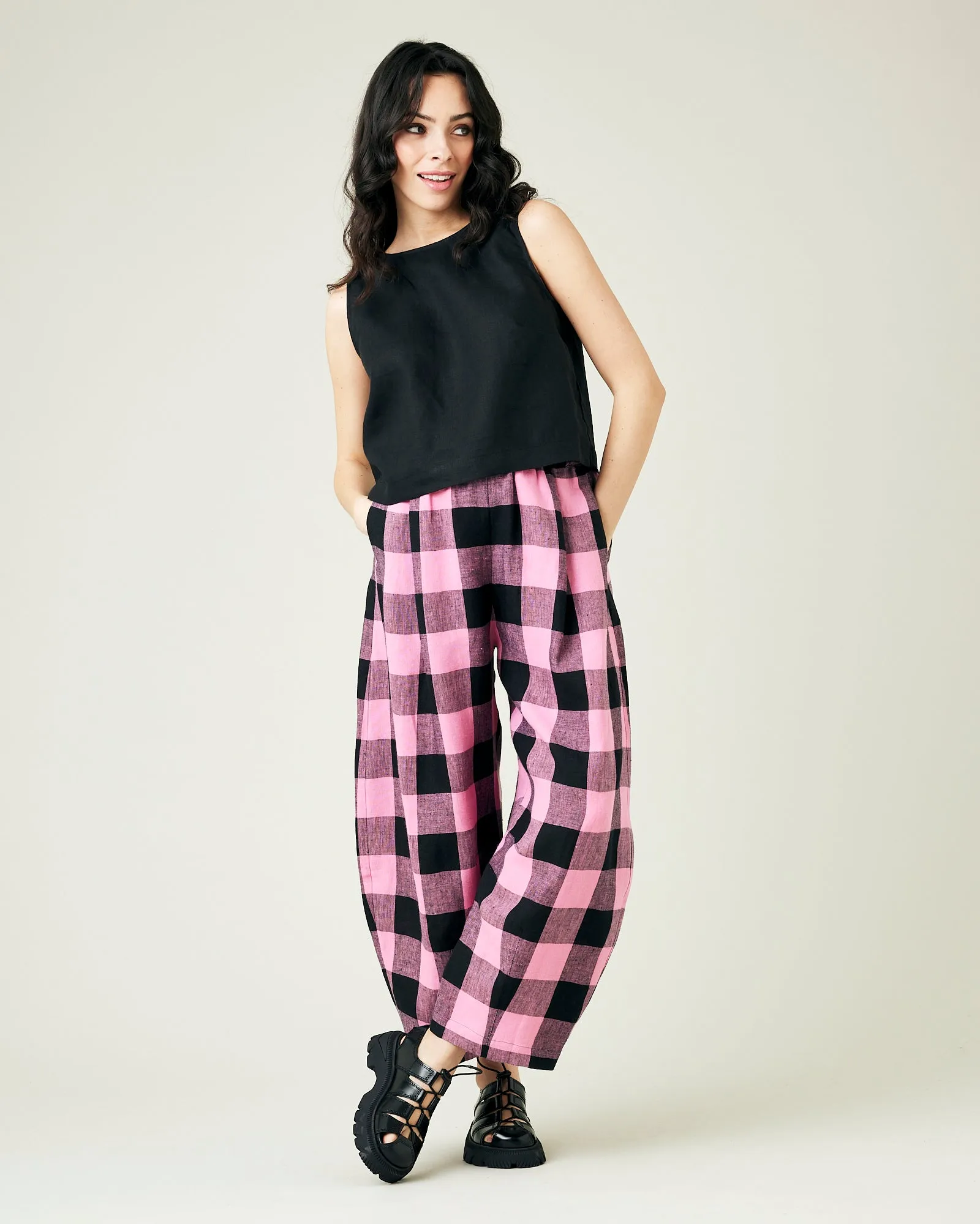 Daisy Pink & Black Mega Check Linen Trousers