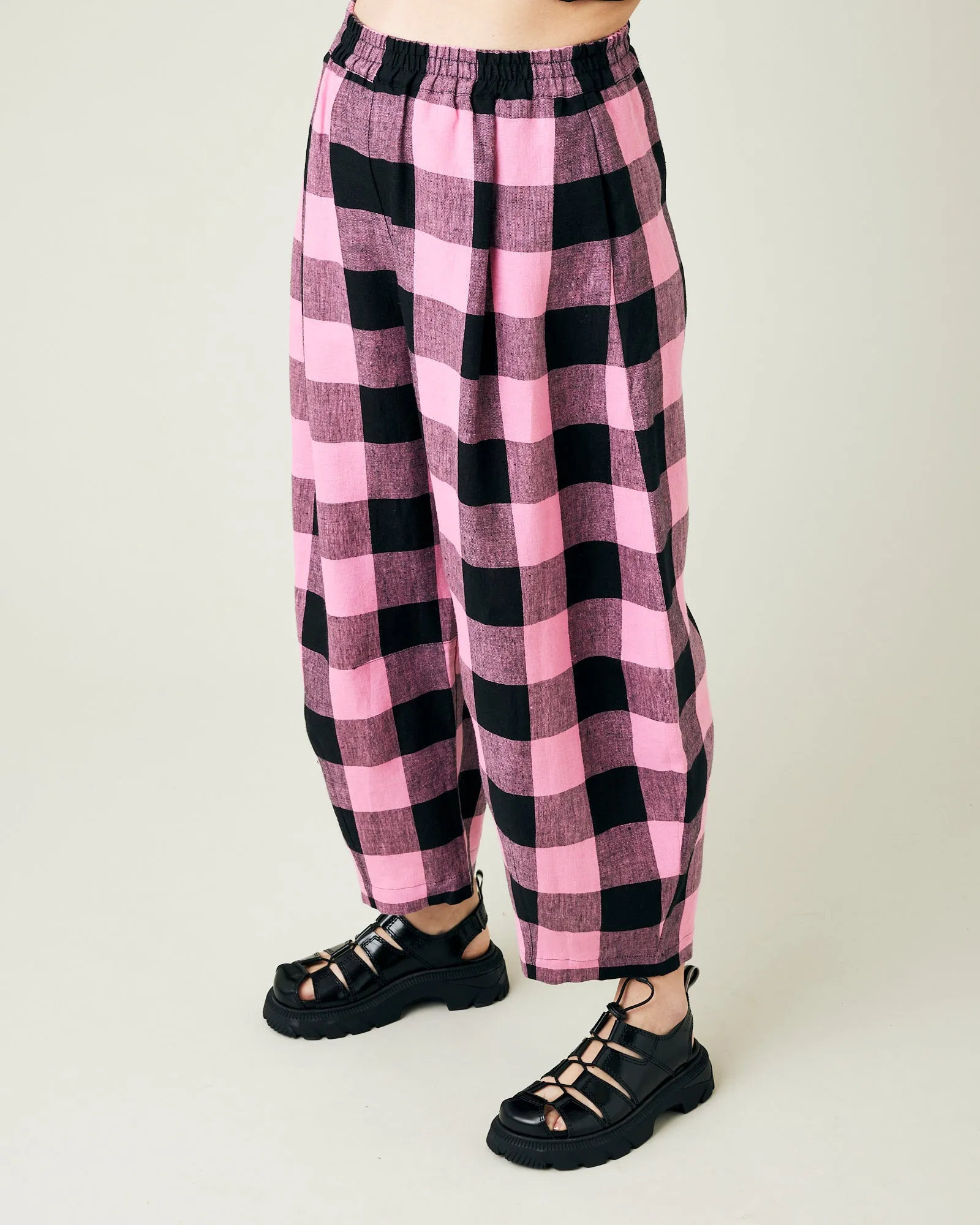 Daisy Pink & Black Mega Check Linen Trousers