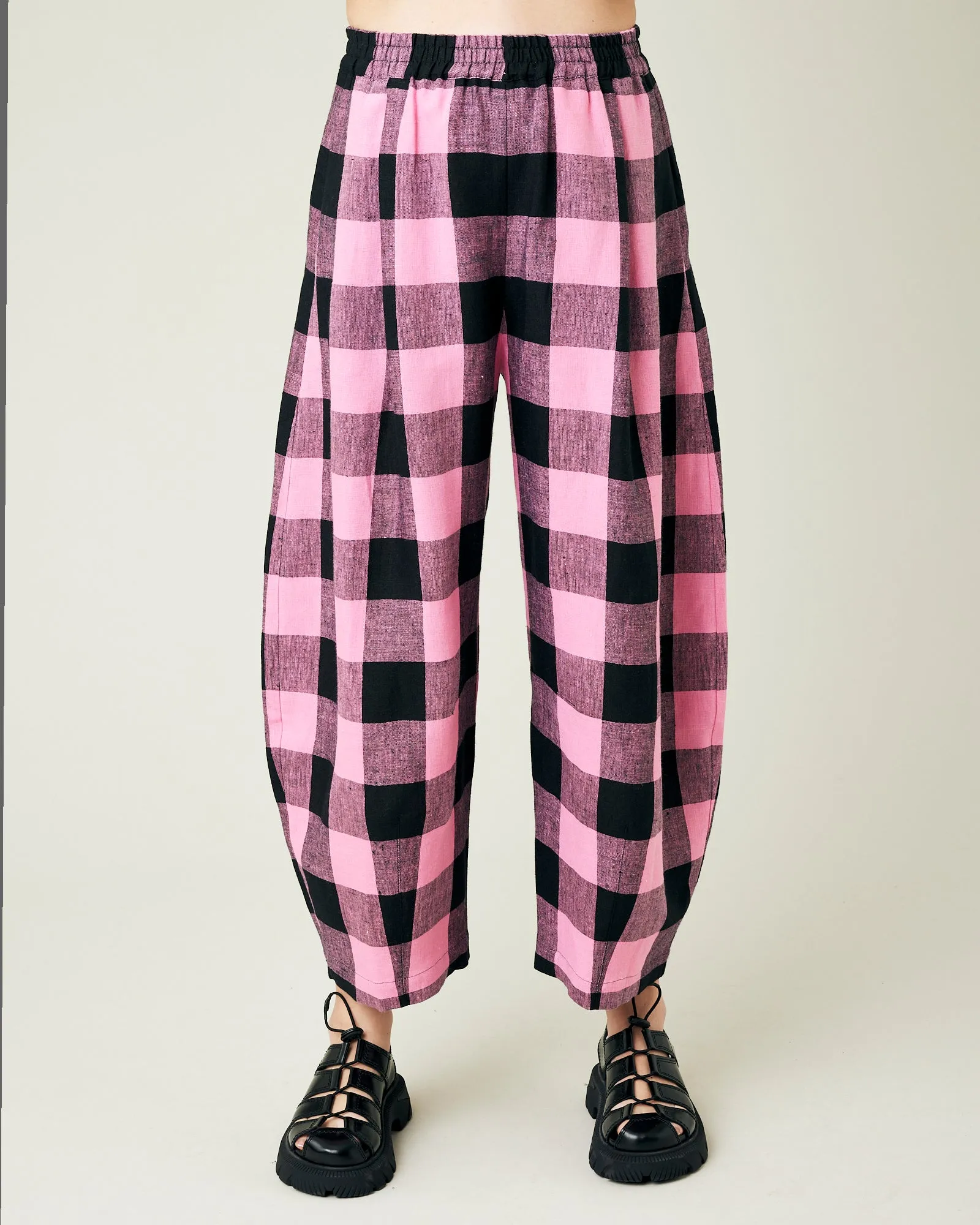 Daisy Pink & Black Mega Check Linen Trousers