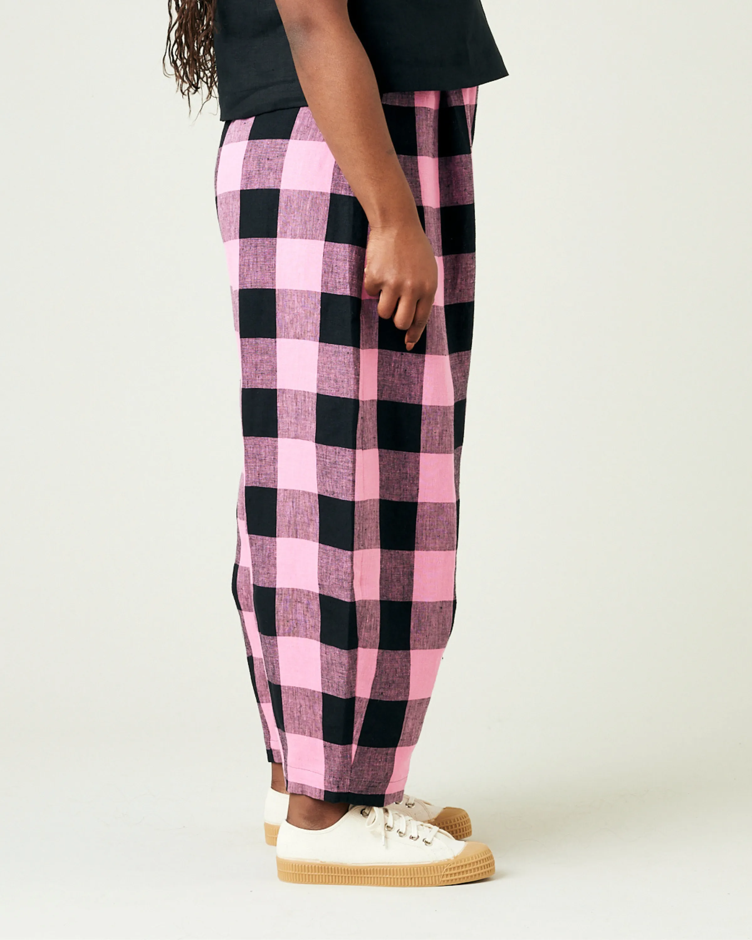 Daisy Pink & Black Mega Check Linen Trousers