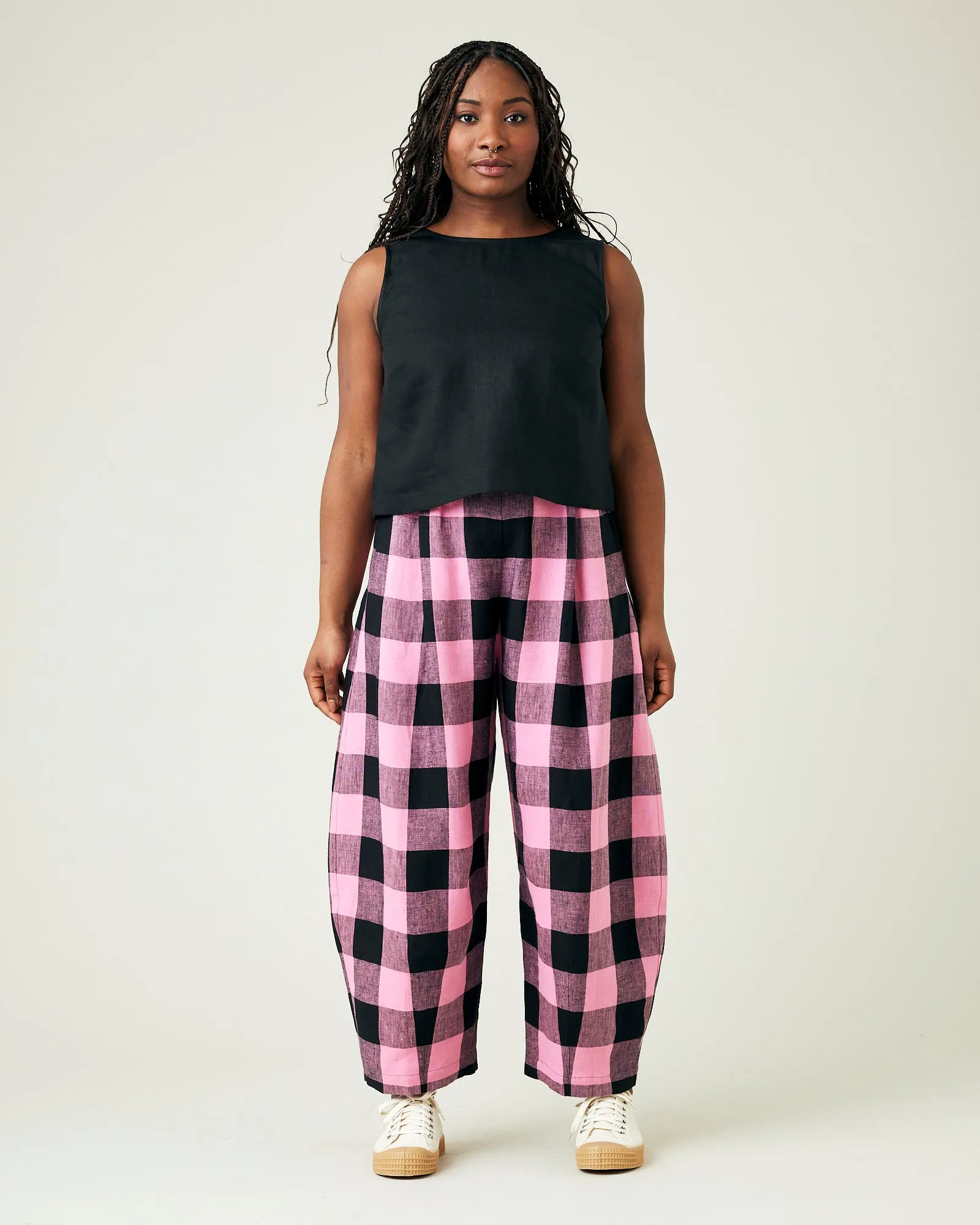 Daisy Pink & Black Mega Check Linen Trousers