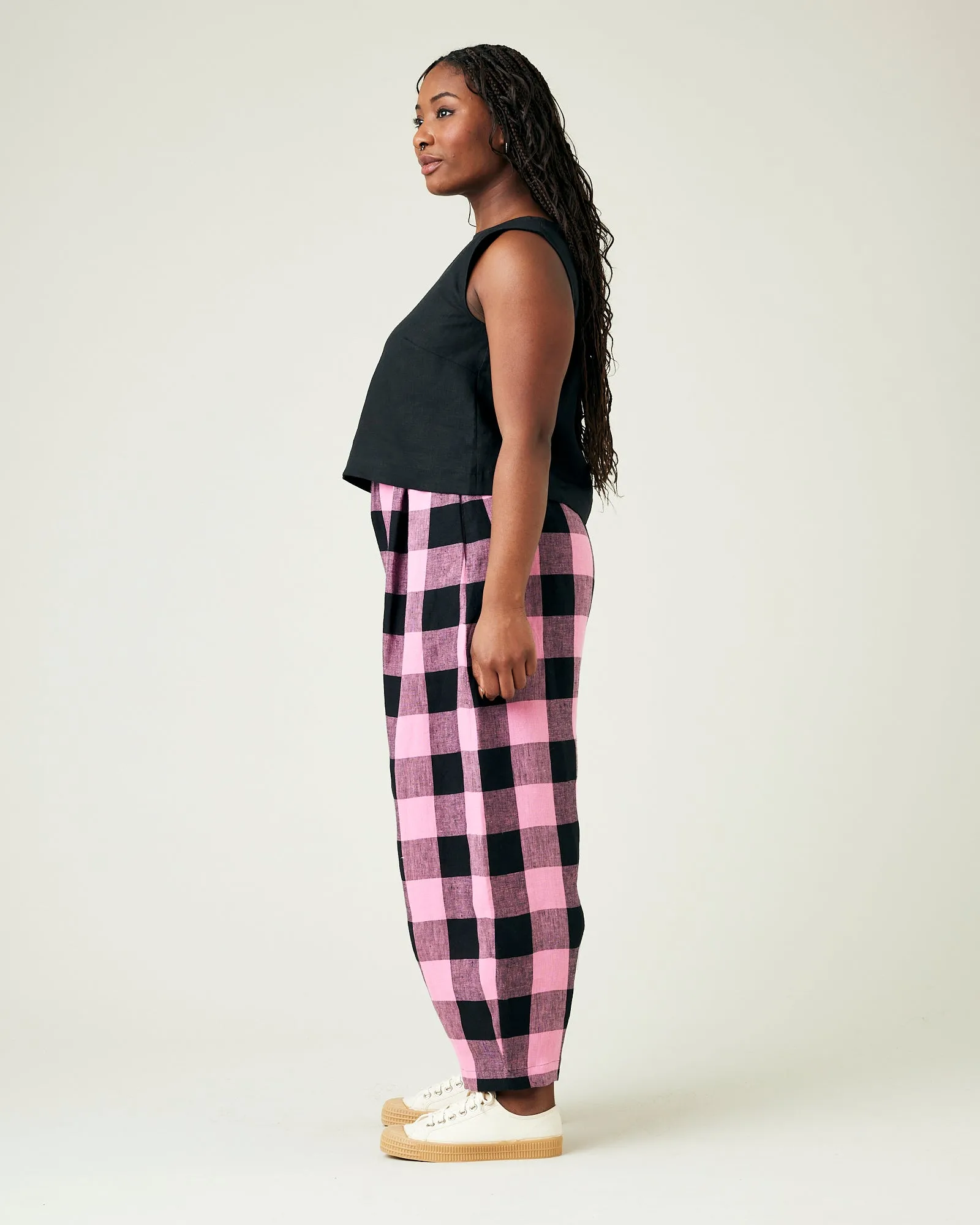 Daisy Pink & Black Mega Check Linen Trousers