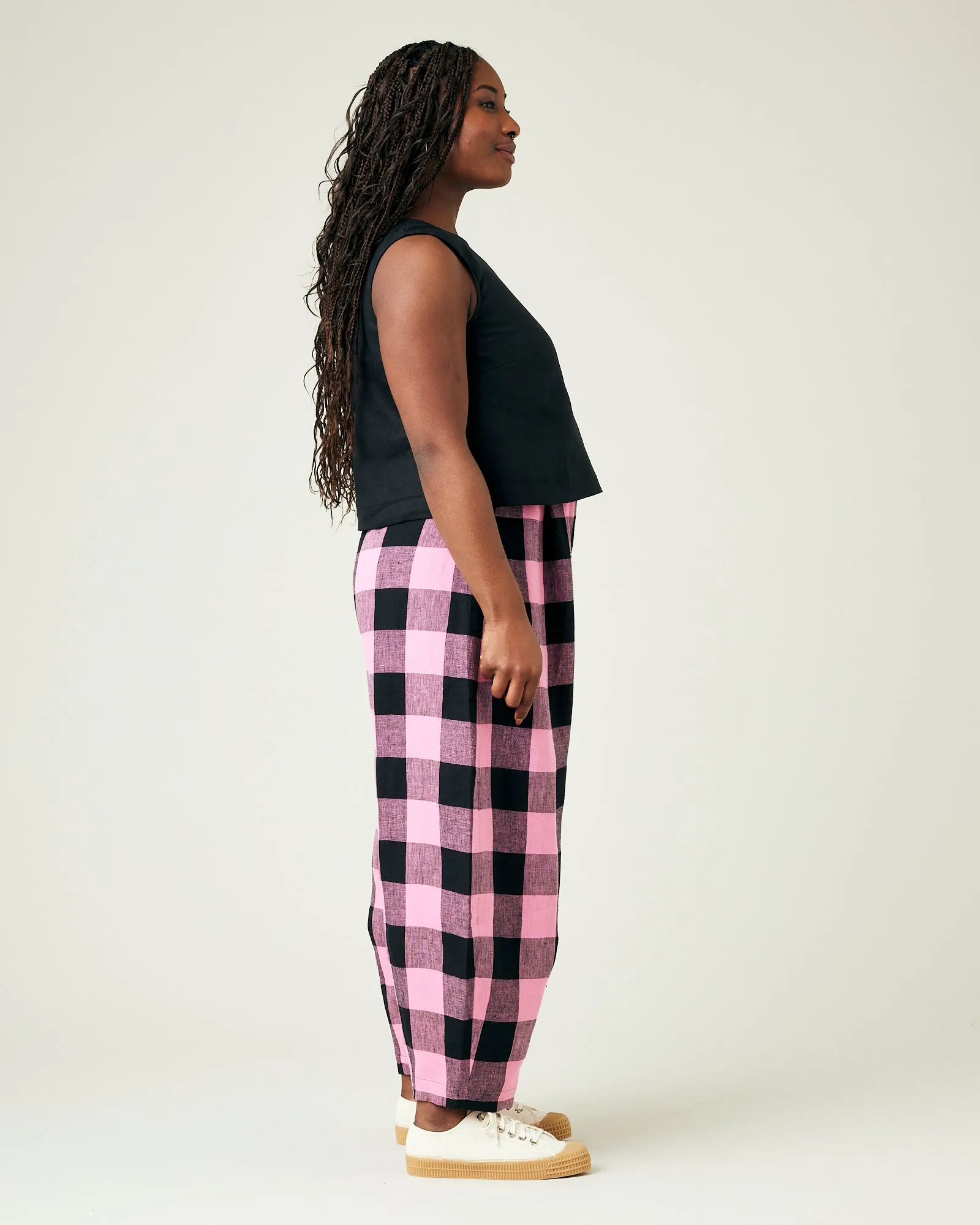 Daisy Pink & Black Mega Check Linen Trousers