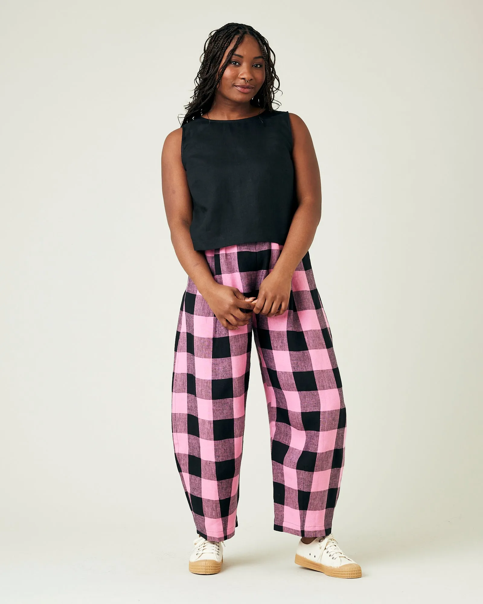 Daisy Pink & Black Mega Check Linen Trousers