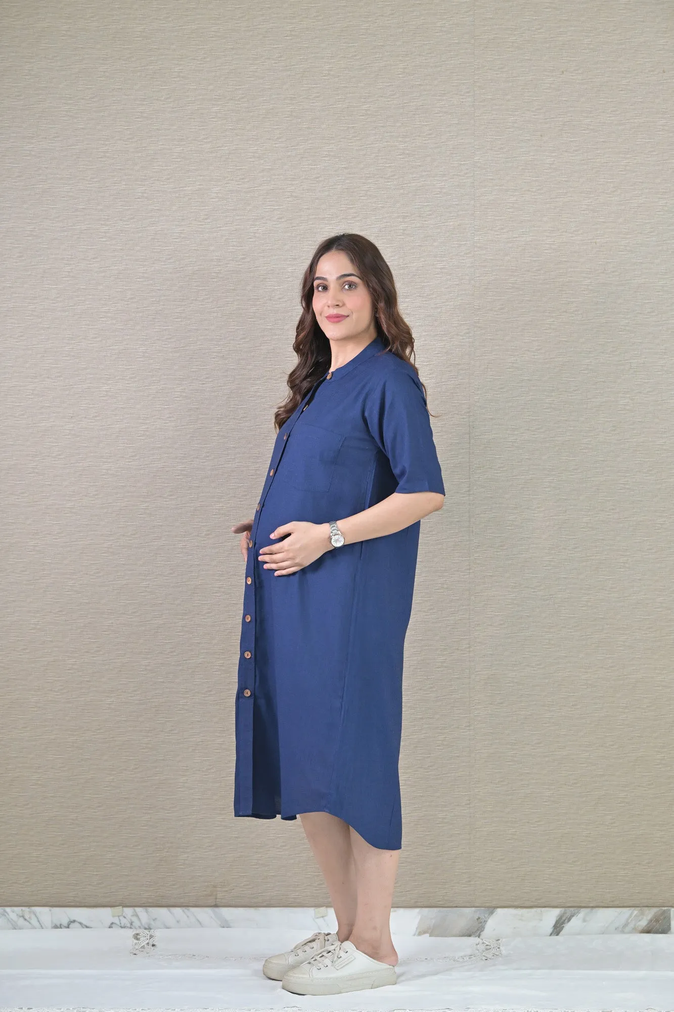 Denim Ease Maternity & Nursing Dress (100% Cotton)