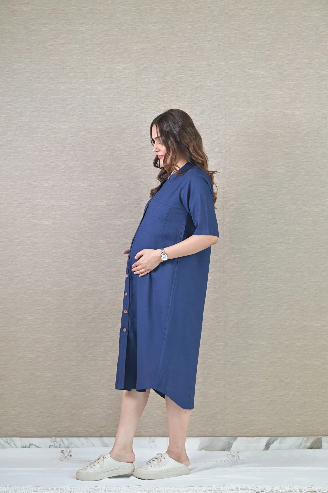 Denim Ease Maternity & Nursing Dress (100% Cotton)