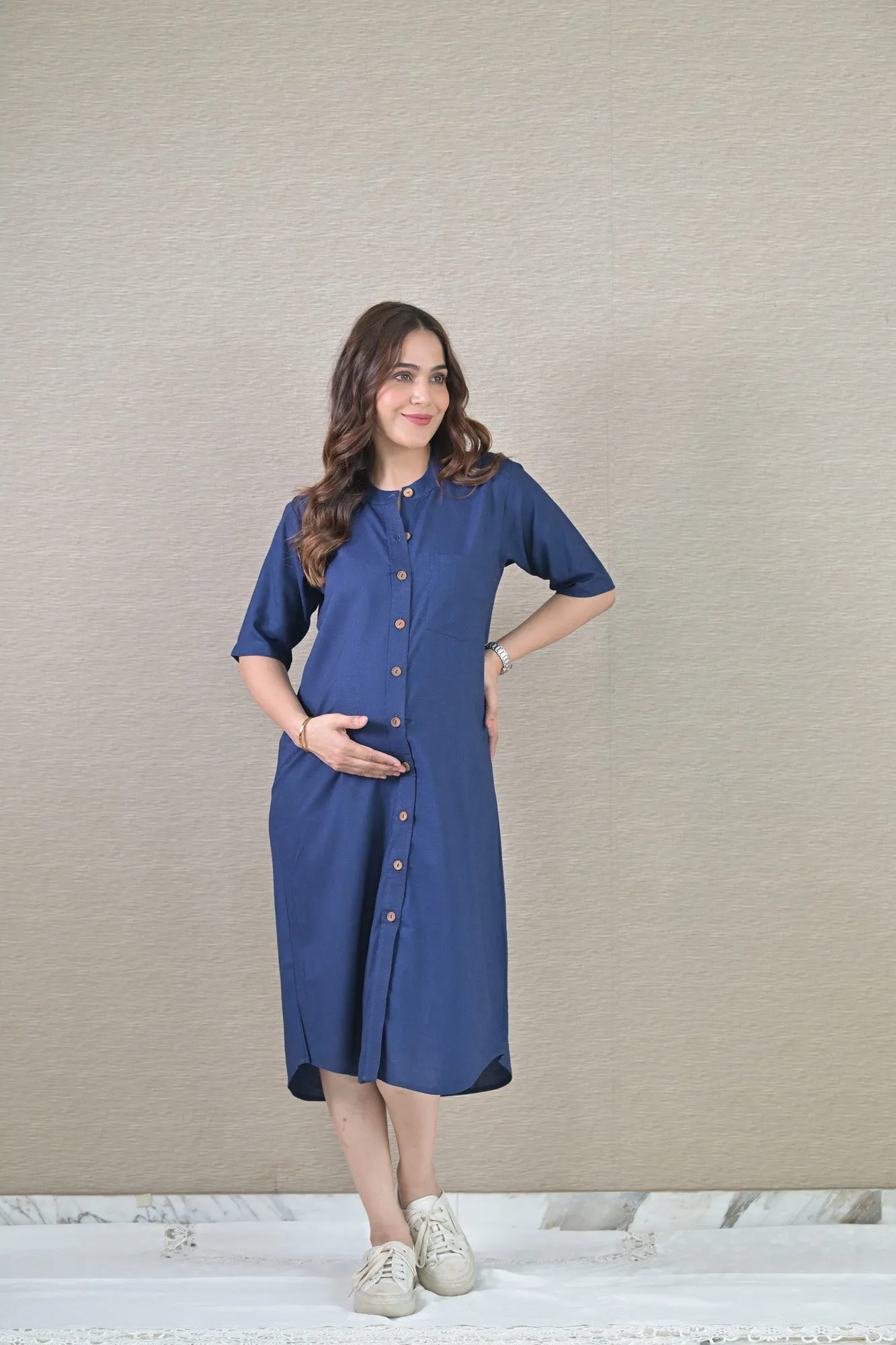 Denim Ease Maternity & Nursing Dress (100% Cotton)