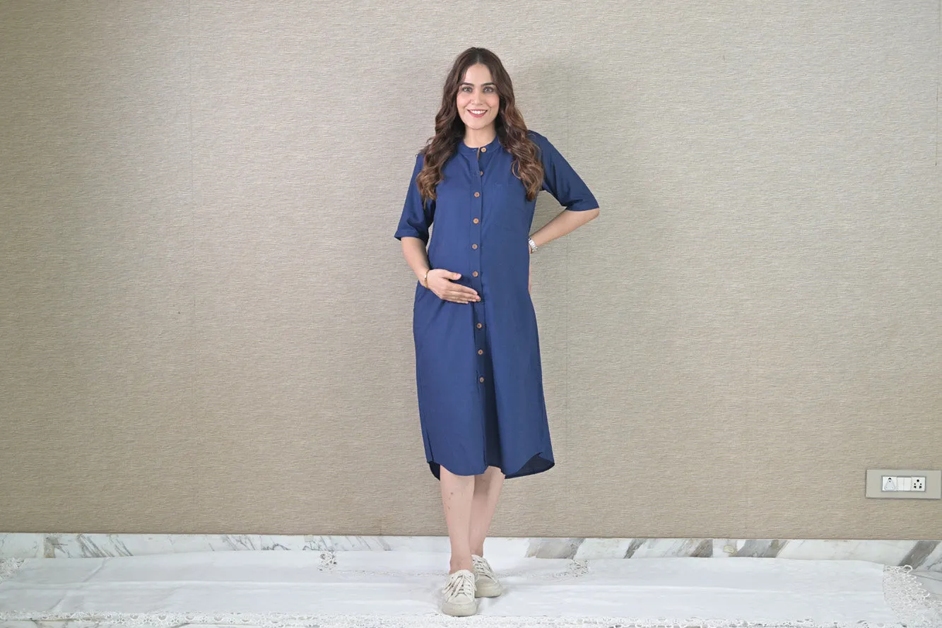 Denim Ease Maternity & Nursing Dress (100% Cotton)