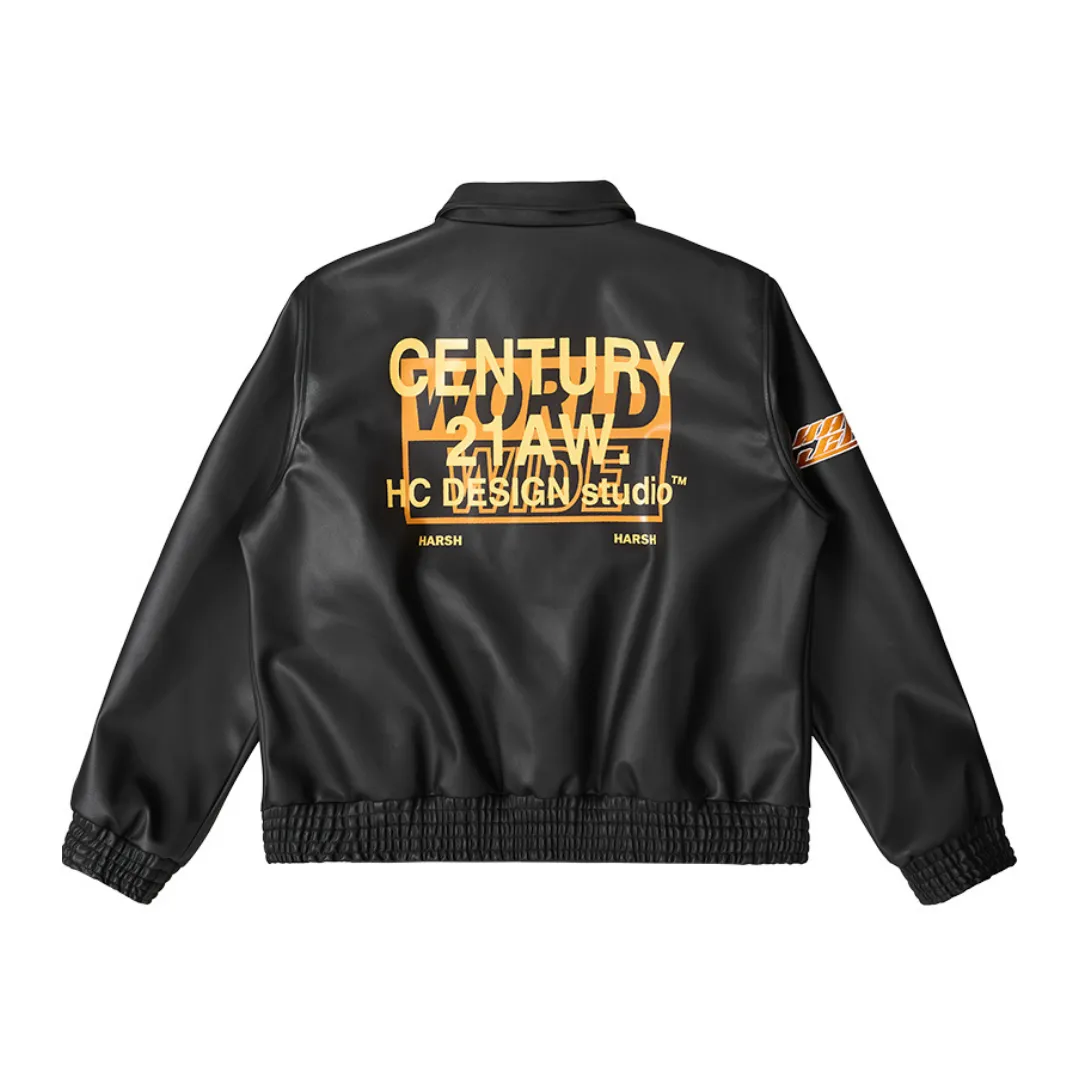 Embroidered Leather Varsity Jacket