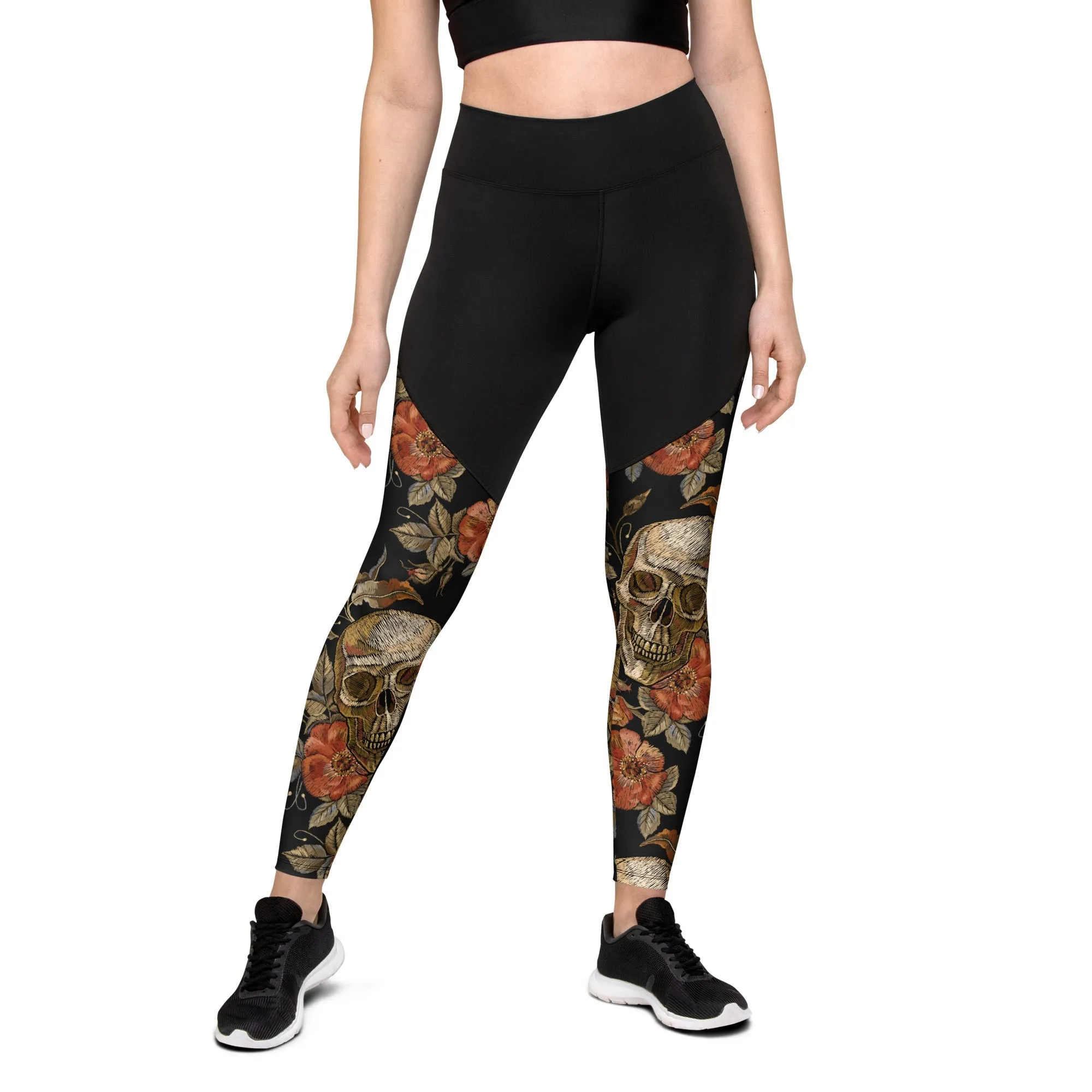 Embroidery Print Skull Compression Leggings