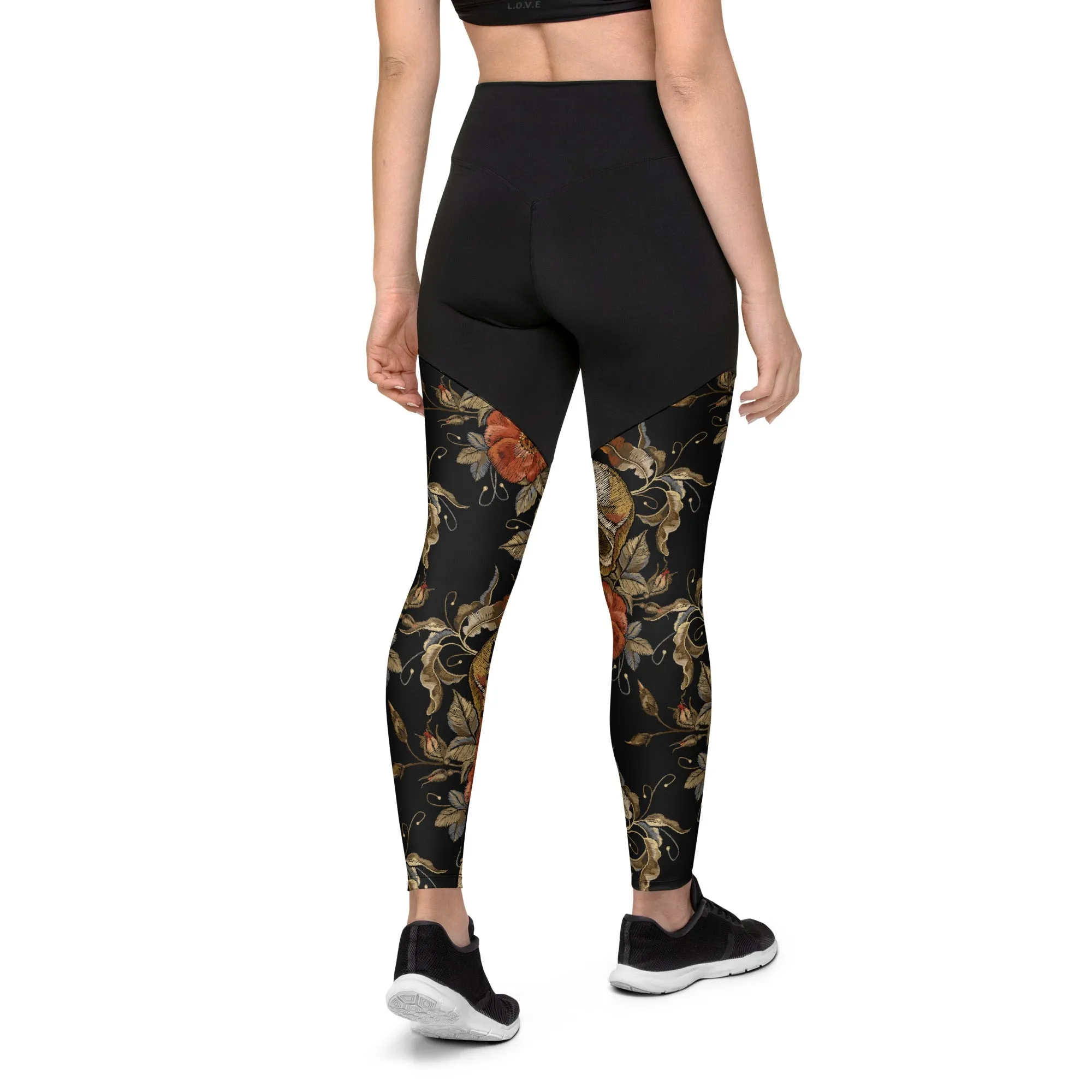 Embroidery Print Skull Compression Leggings