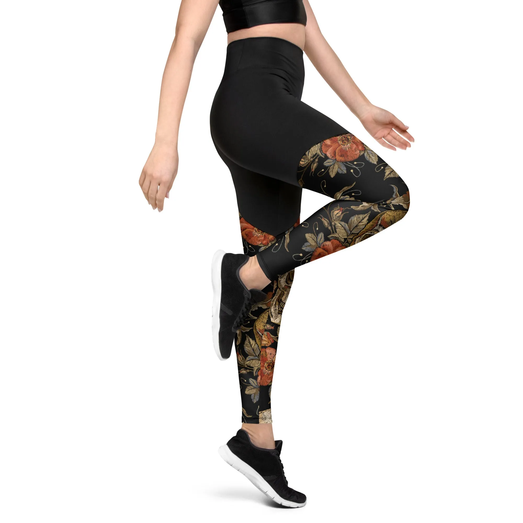 Embroidery Print Skull Compression Leggings