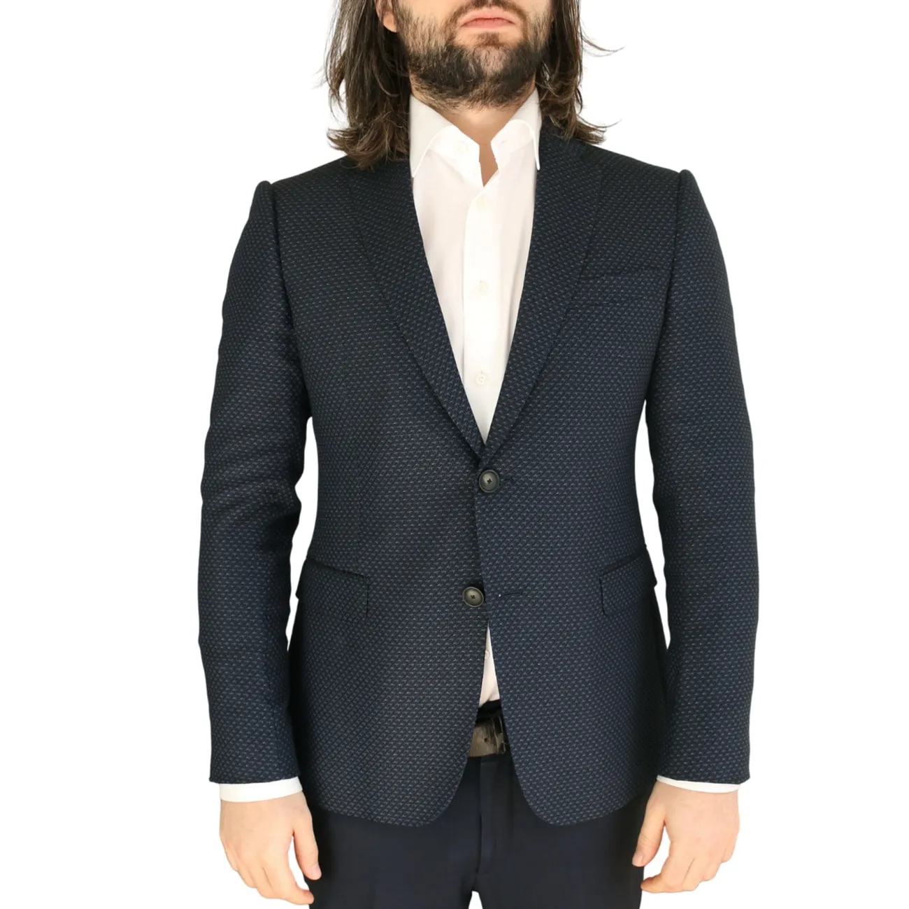 Emporio Armani Navy Jacket With Diagonal Blue Stitching | Menswear Online