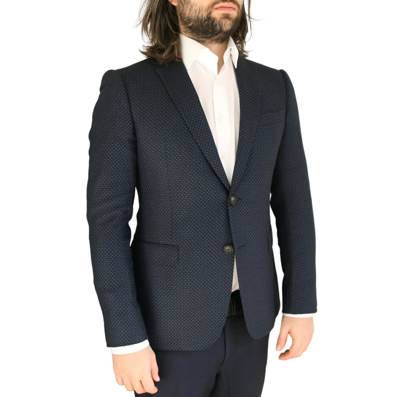 Emporio Armani Navy Jacket With Diagonal Blue Stitching | Menswear Online