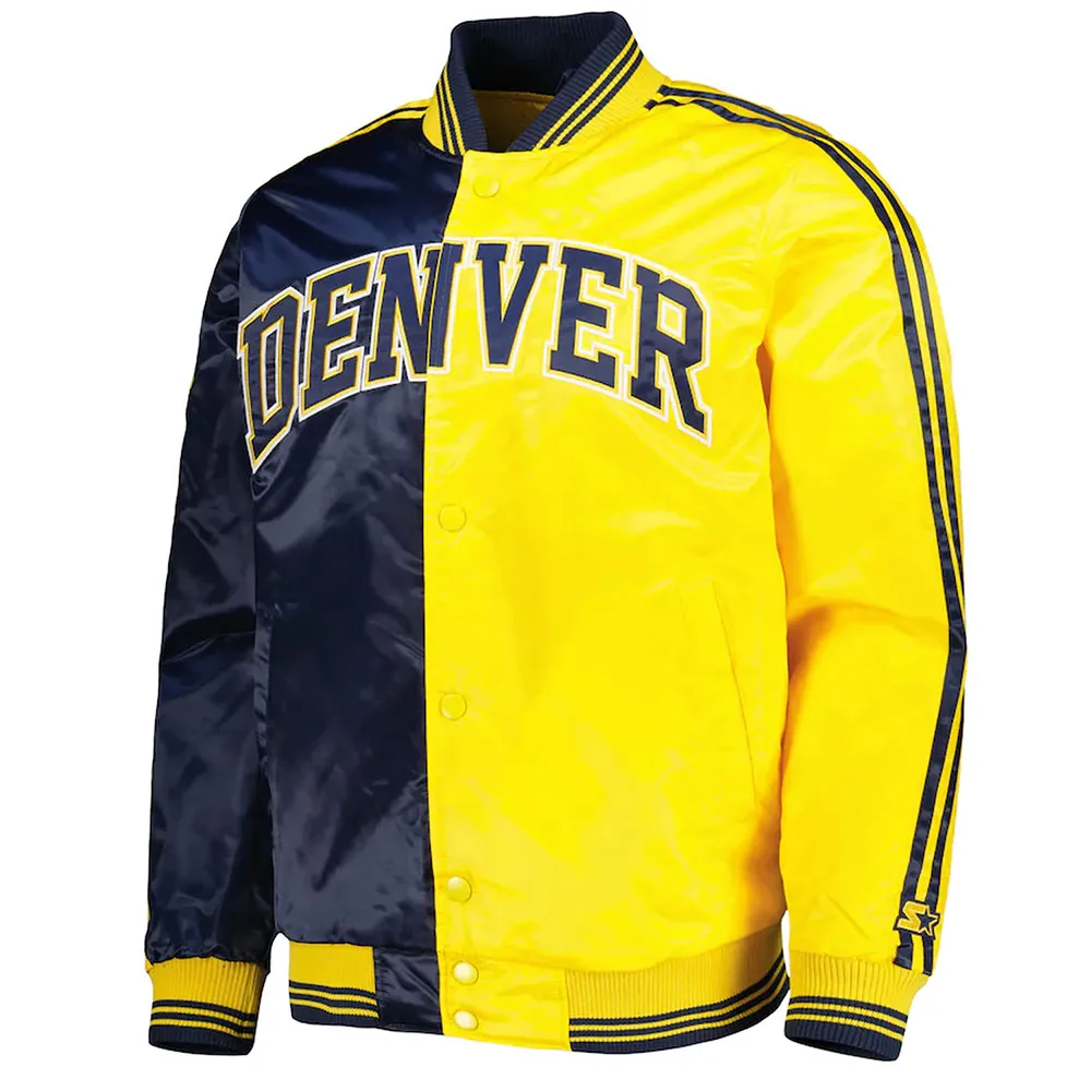 Fast Break Denver Nuggets Navy/Yellow Varsity Satin Jacket