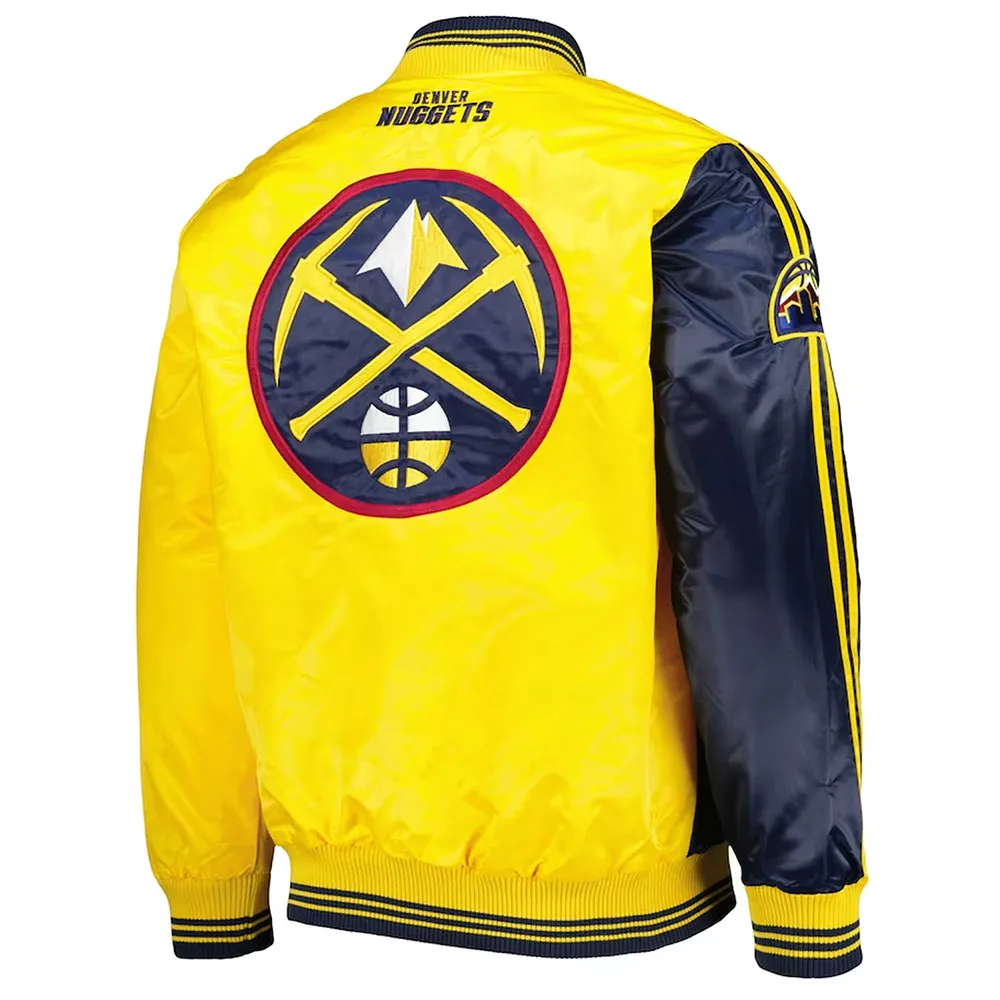 Fast Break Denver Nuggets Navy/Yellow Varsity Satin Jacket