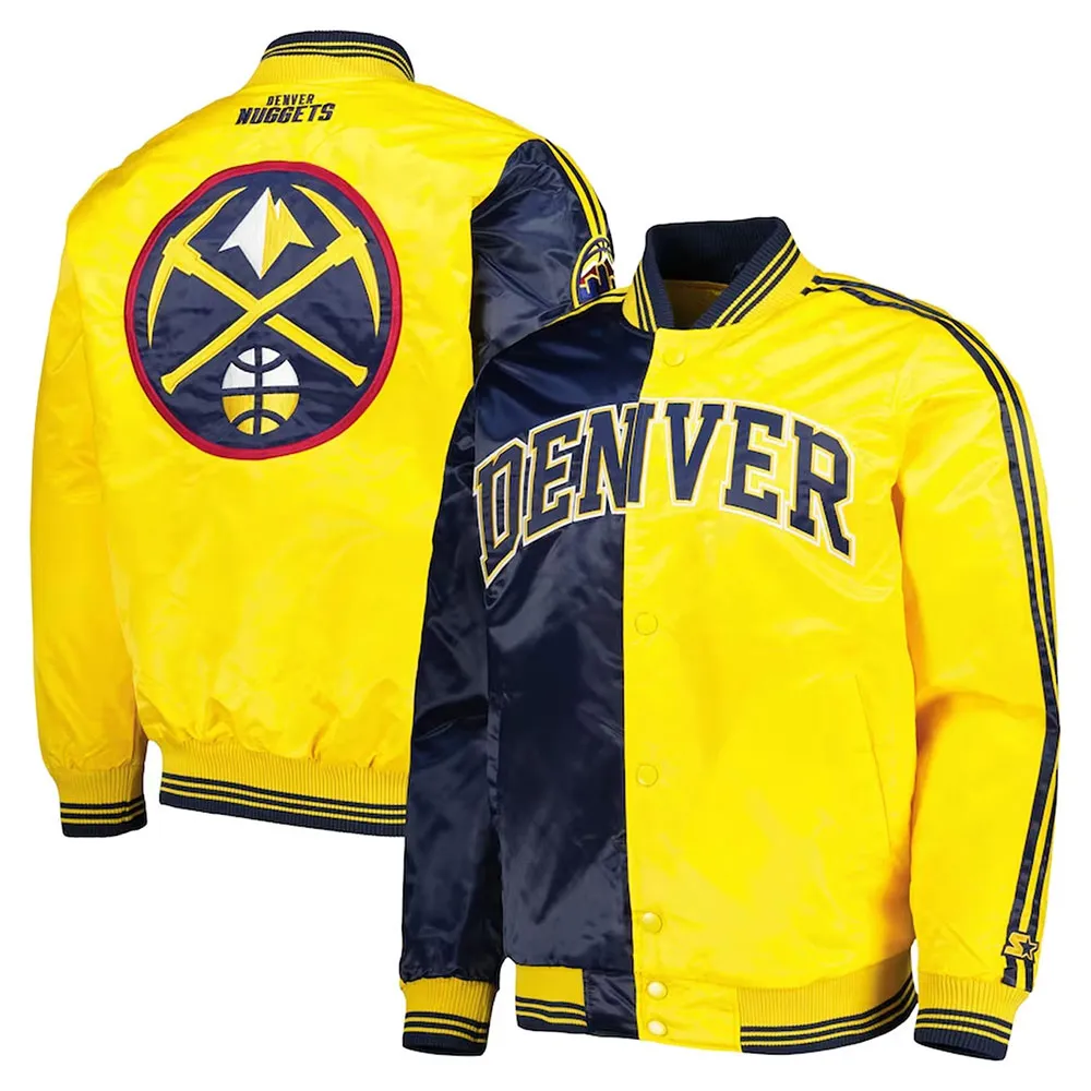 Fast Break Denver Nuggets Navy/Yellow Varsity Satin Jacket