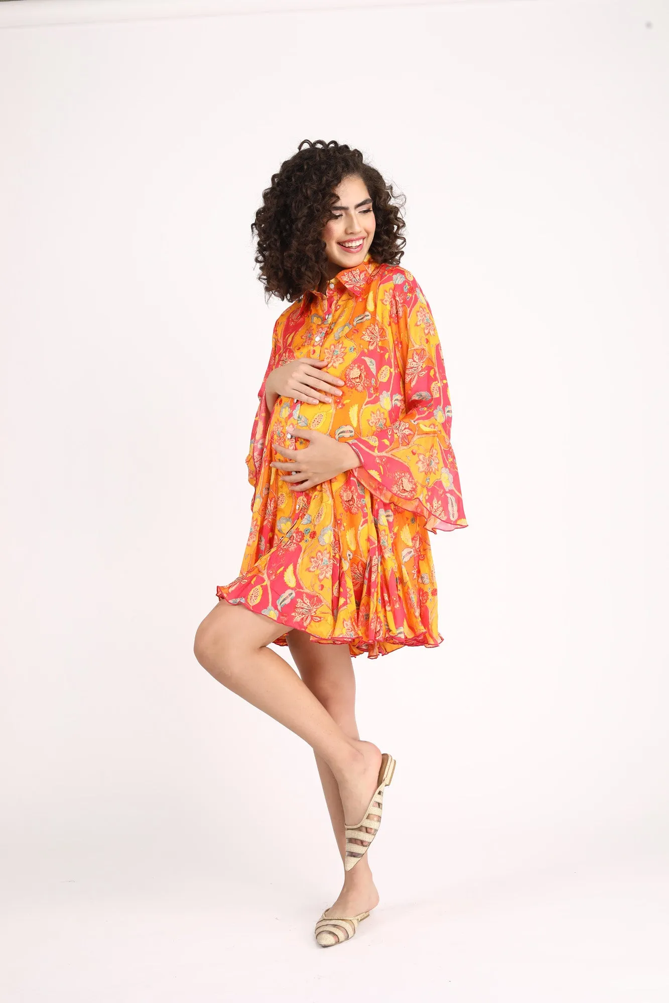 Forever Tangerine Maternity & Nursing Shirt Dress